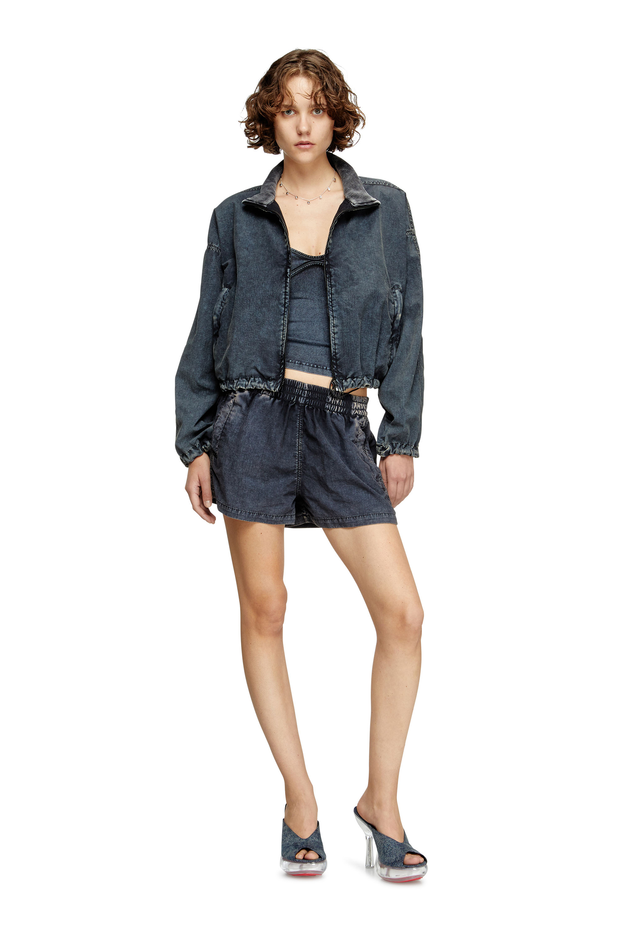 Diesel - S-OUND, Woman's Boxer shorts in treated Taslan in Dark Blue - 1