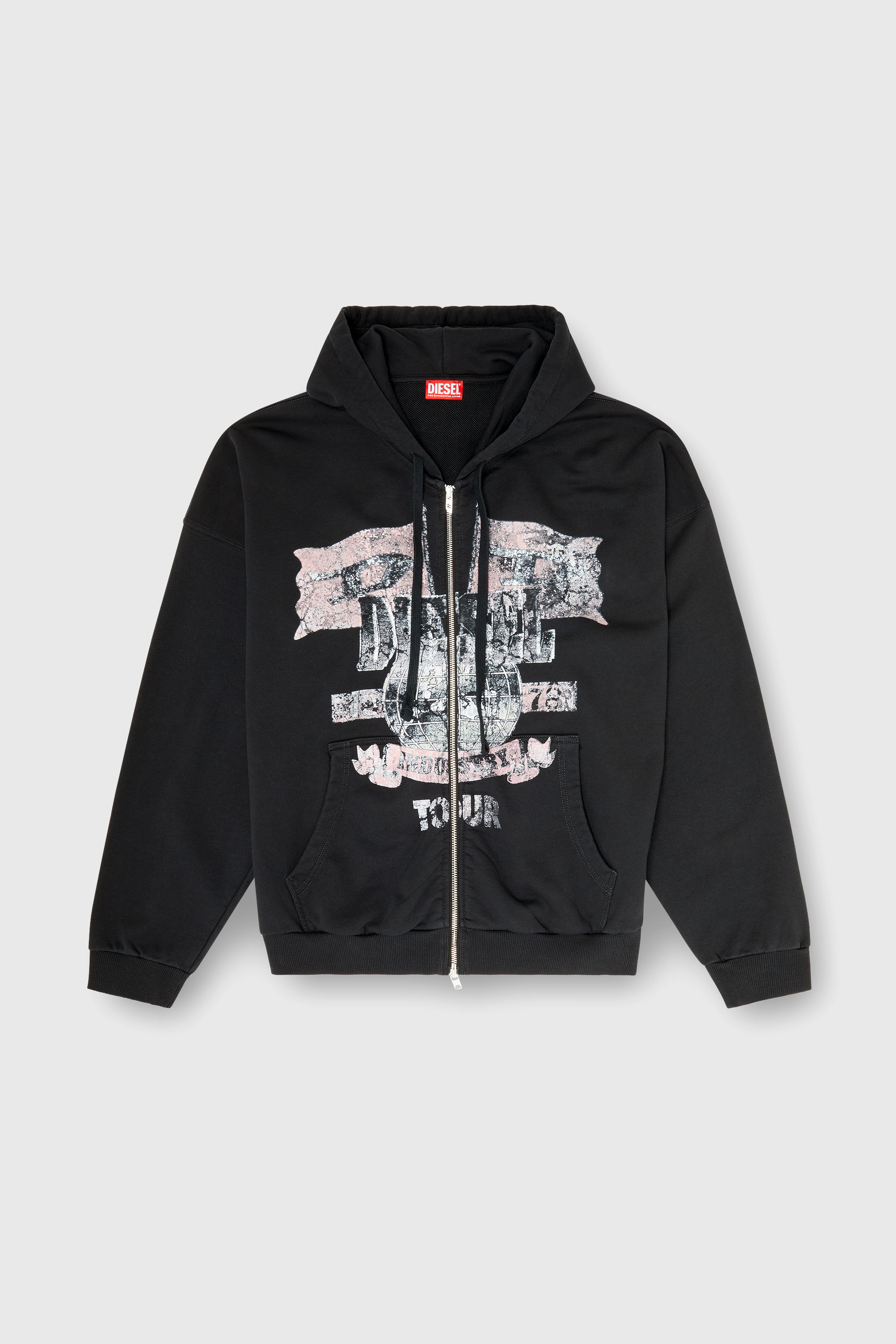 Diesel - S-WILL-ZIP, Man's Zip-up hoodie with concert graphics in Black - 2