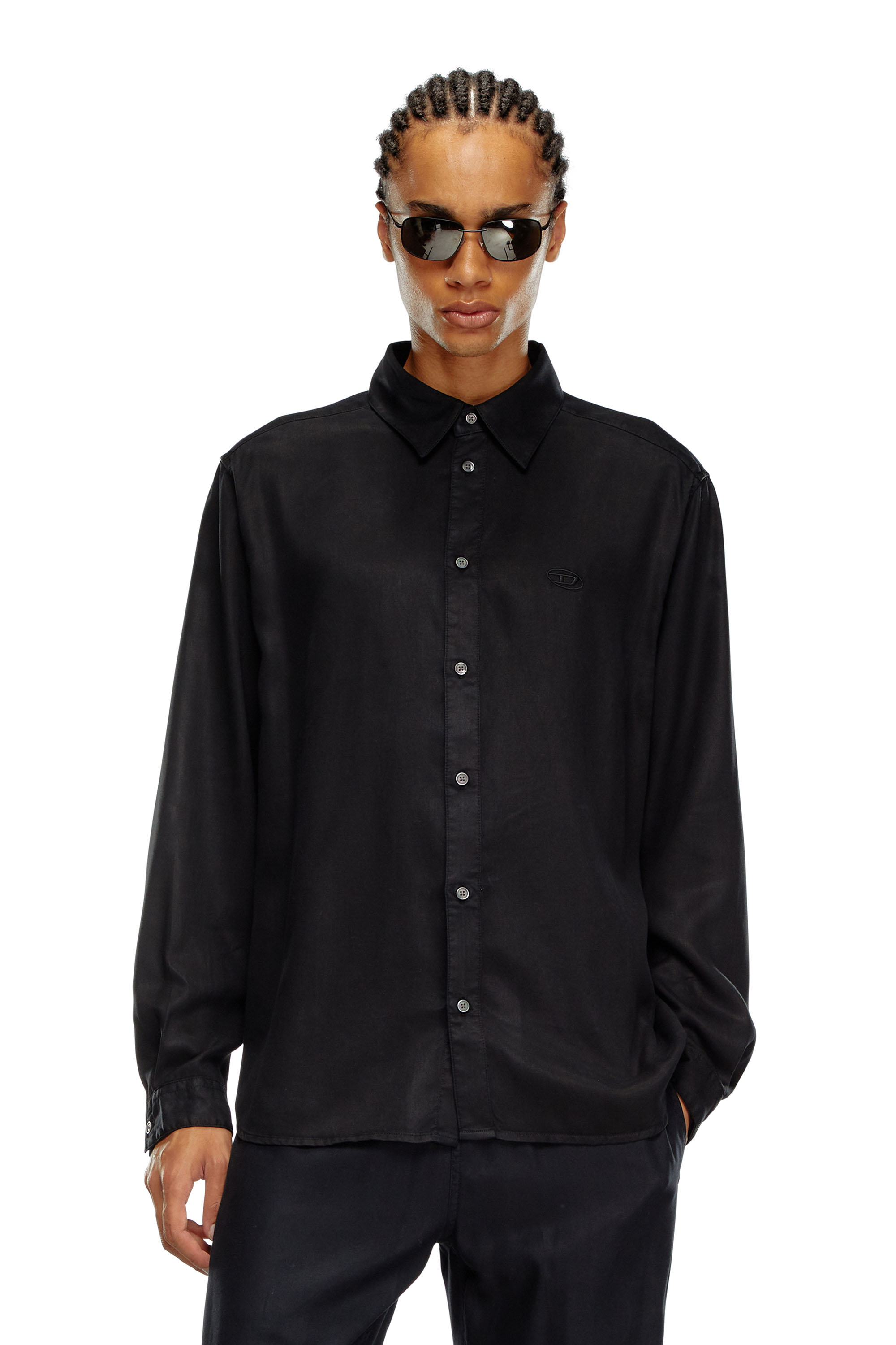 Diesel - S-SIMPLY-C, Man's Fluid shirt with logo embroidery in Black - 1