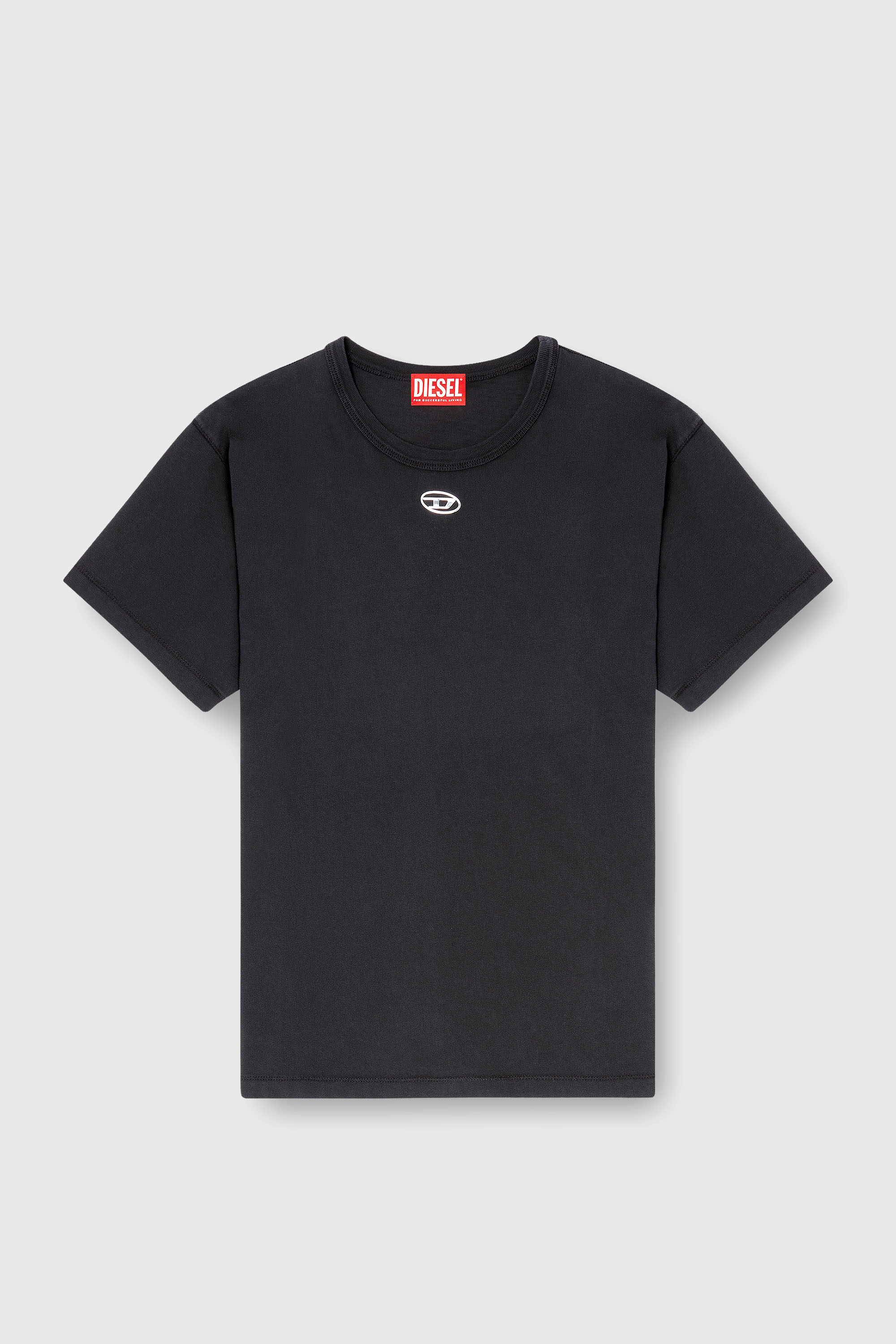 Diesel - T-NORMY-OD-S1, Woman's Cotton T-shirt with metallic Oval D in Black - 2