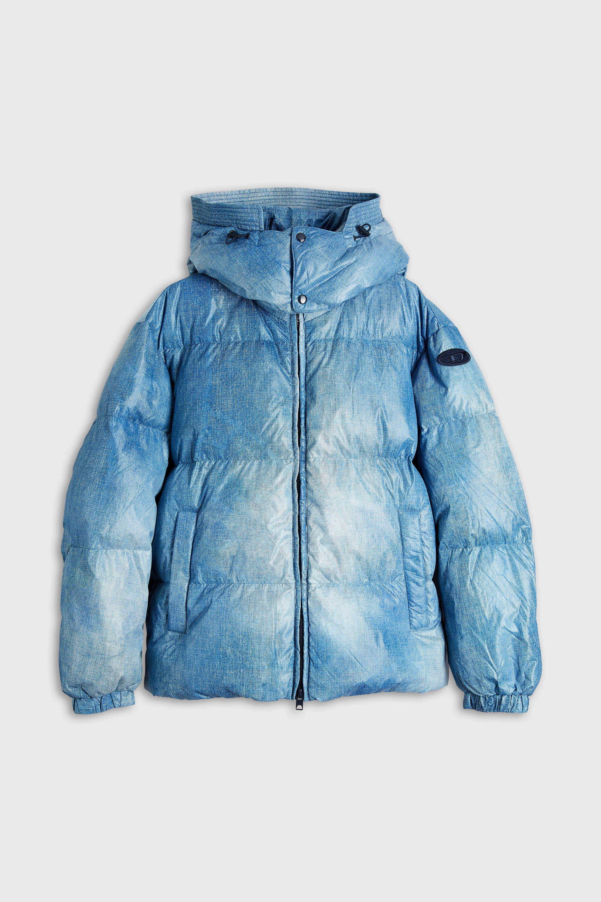 Diesel - W-ROLLY-WRD-BFBN, Man's Hooded down jacket with denim-effect print in Blue - 2