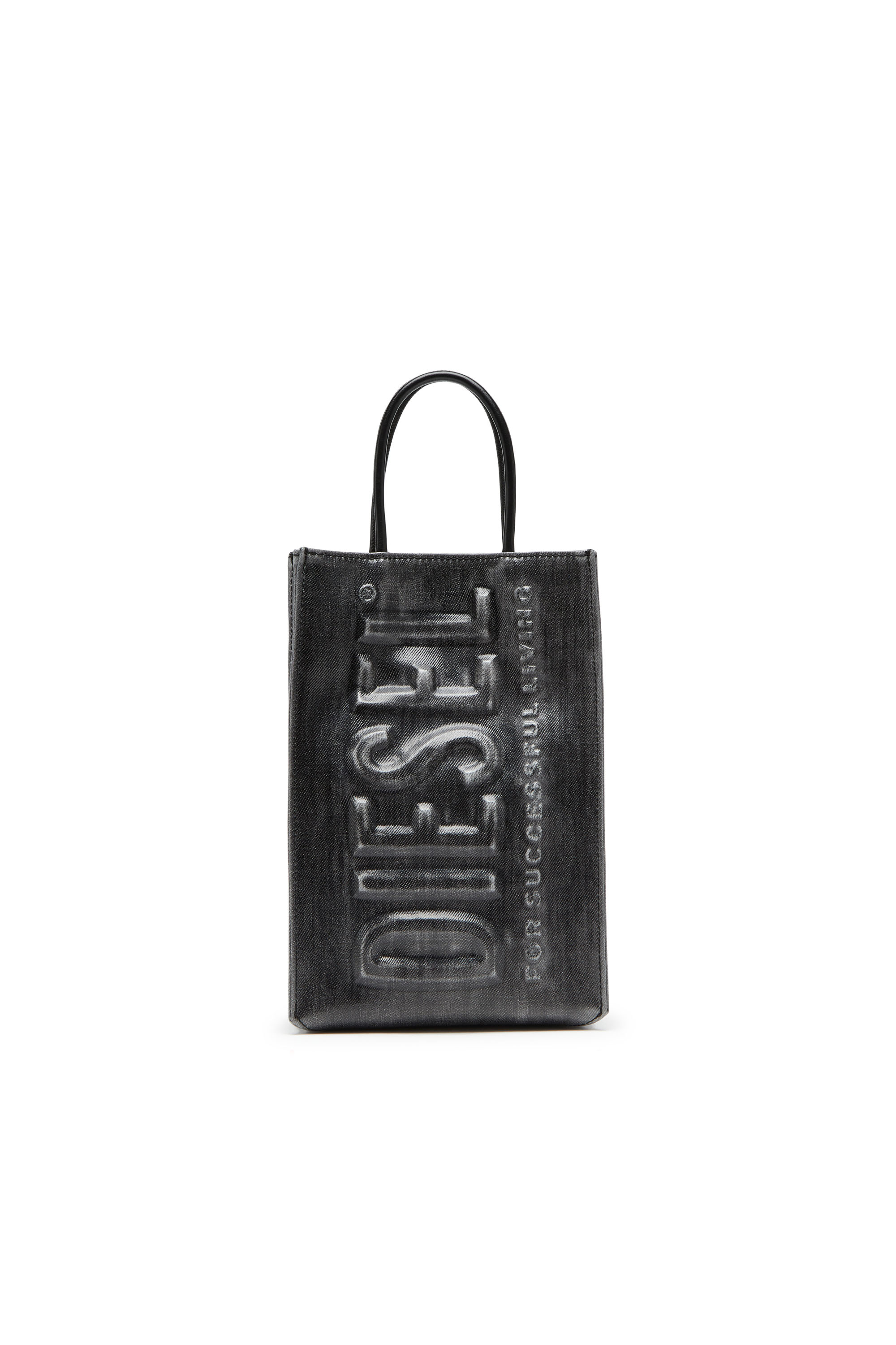 Diesel - DSL 3D SHOPPER M X, Man's Dsl 3D M-Tote bag in coated solarised denim in Black - 1