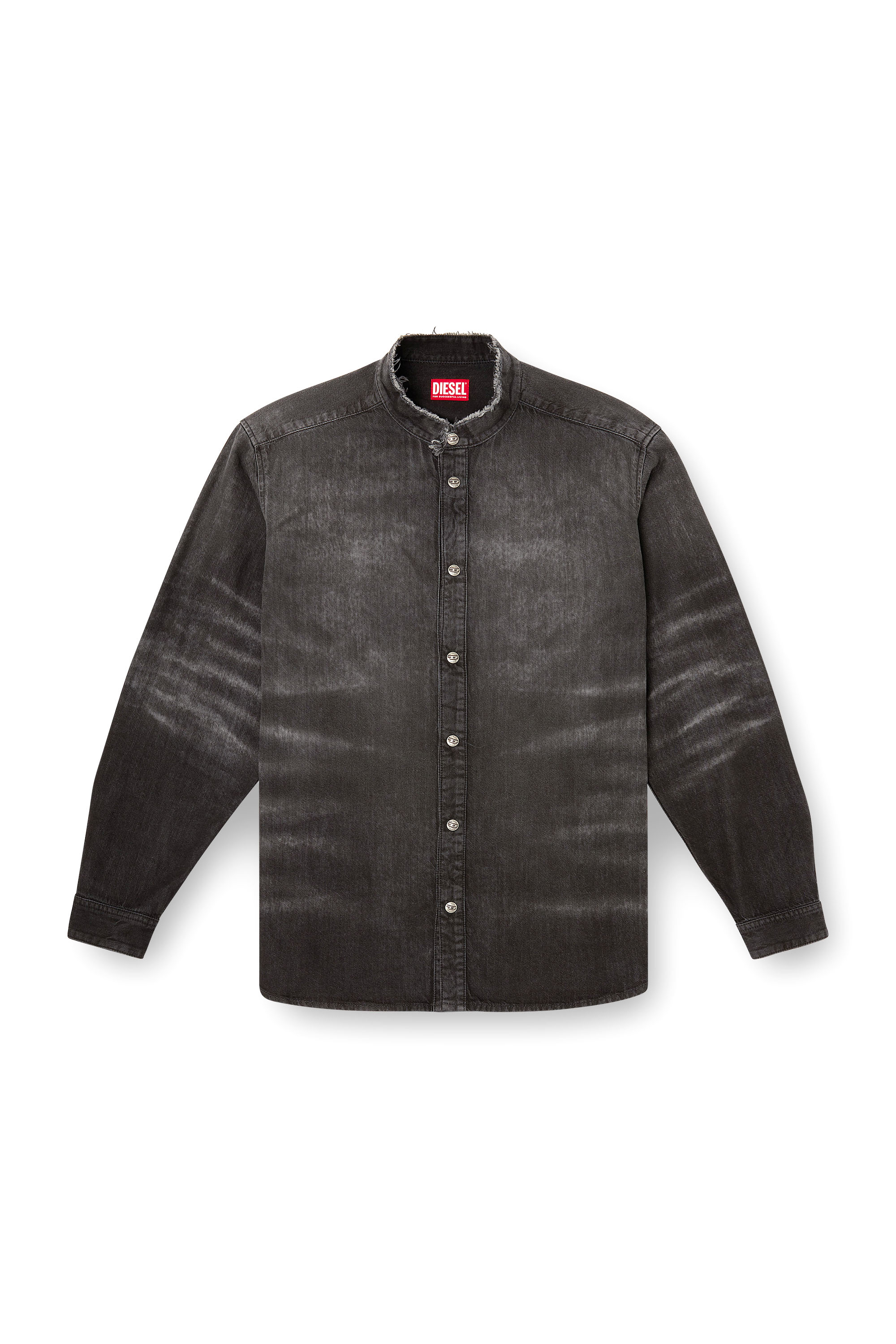 Diesel - D-SIMPLY-FSH, Man's Shirt in distressed honeycomb denim in Grey - 2