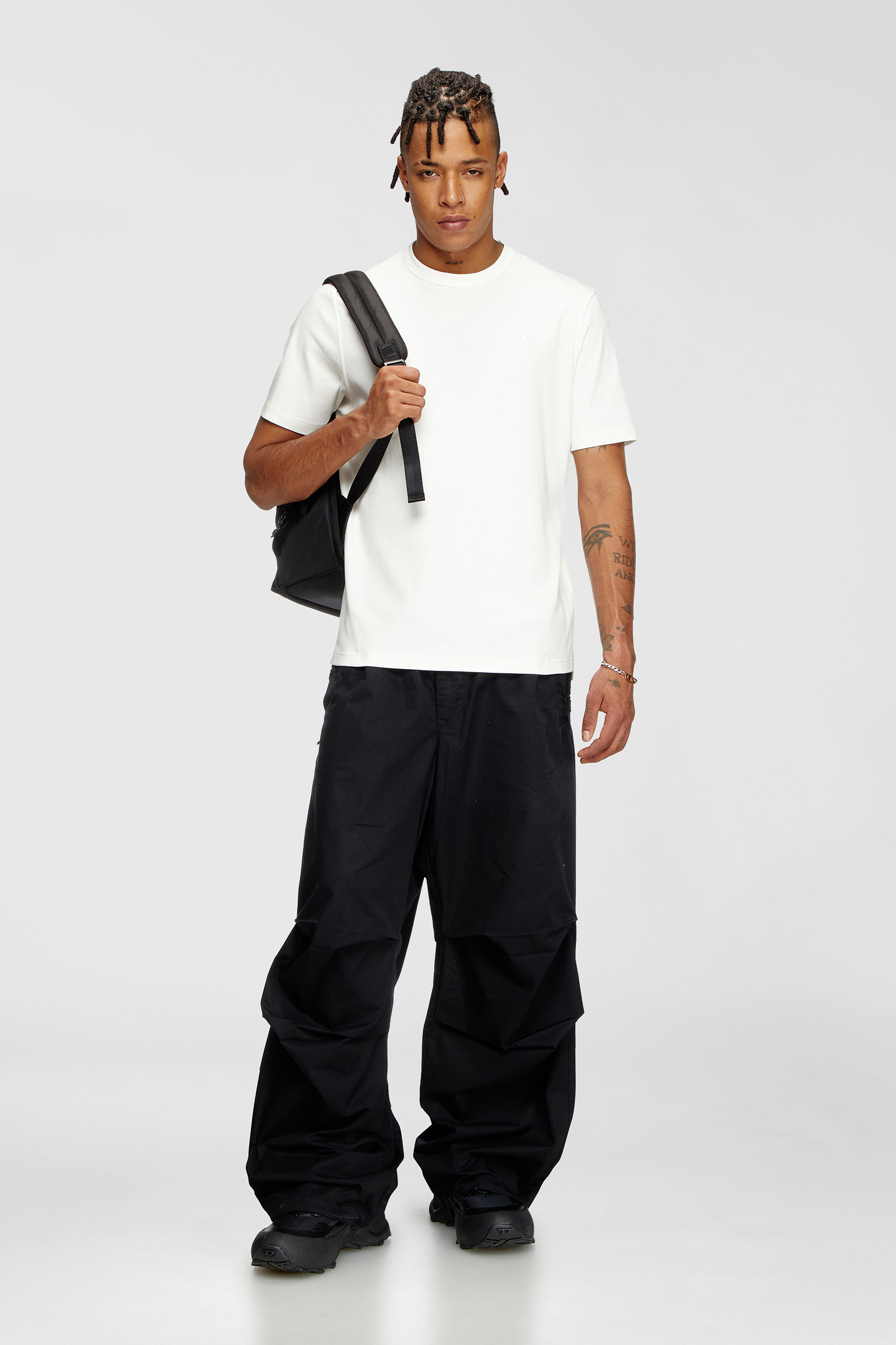 Diesel - T-ADJUST-SLITS-R17, Man's T-shirt with tonal logo embroidery in White - 1