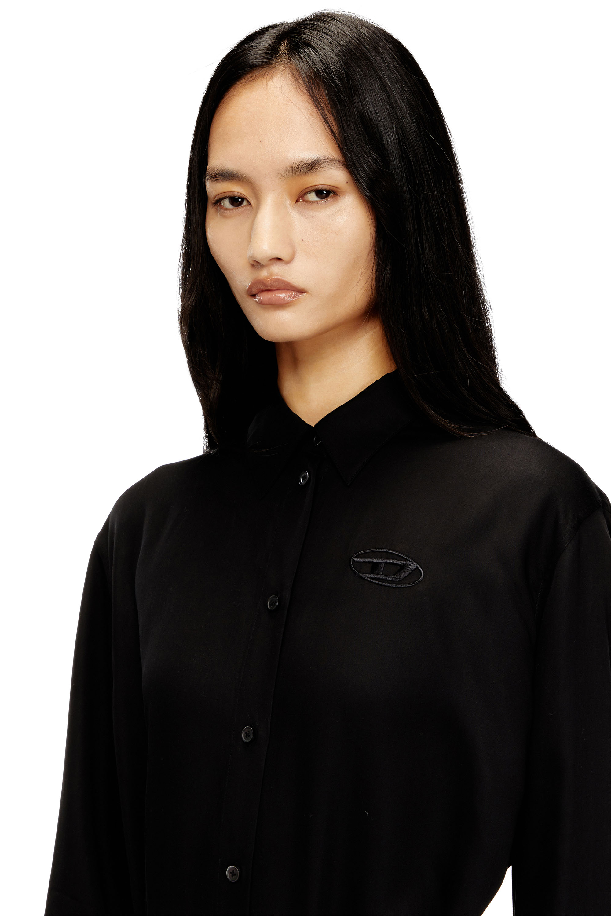 Diesel - D-ILETTA-S1, Woman's Midi shirt dress with twisted detail in Black - 5