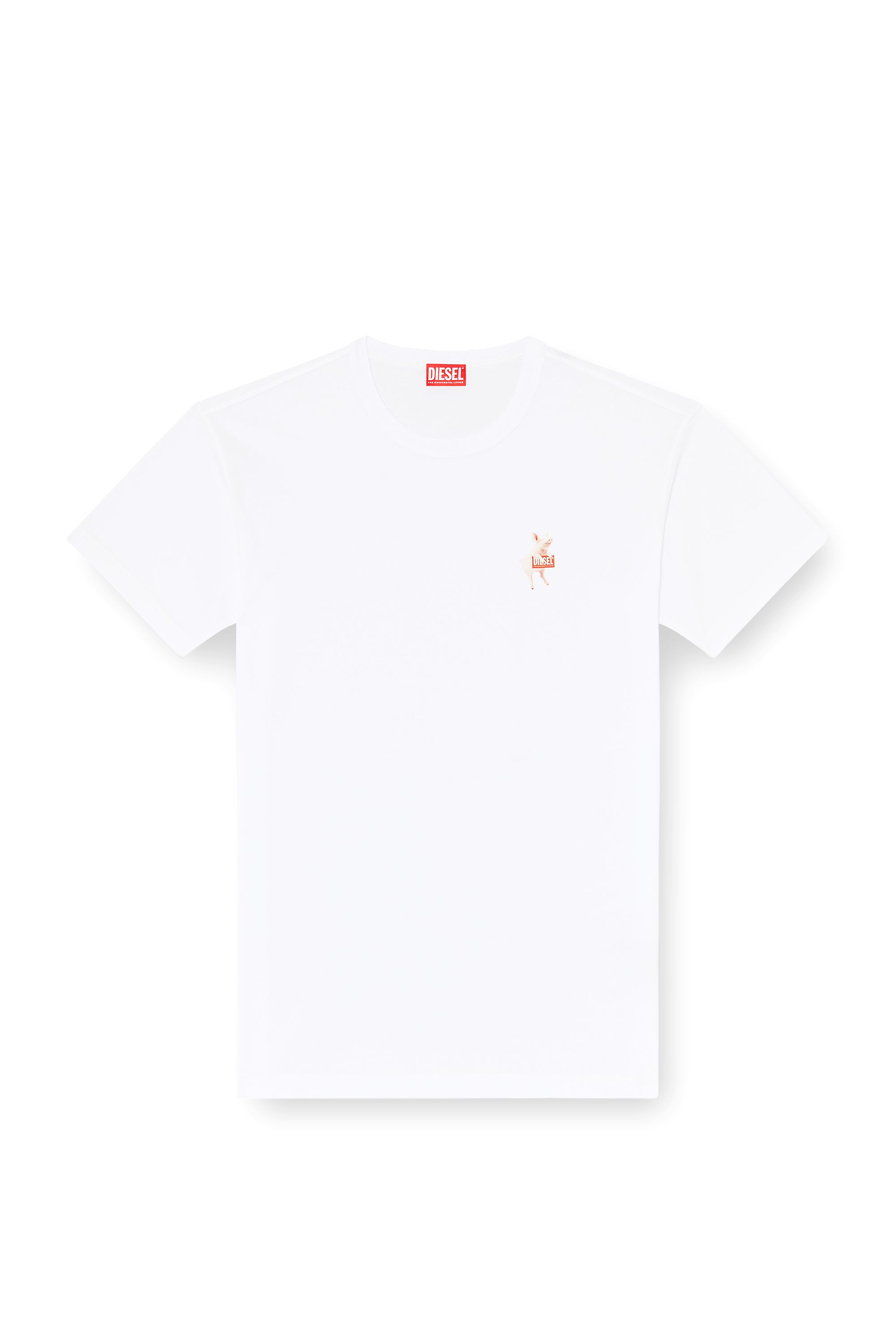 Diesel - T-NORM-V4, Man's T-shirt with pig and logo print in White - 2