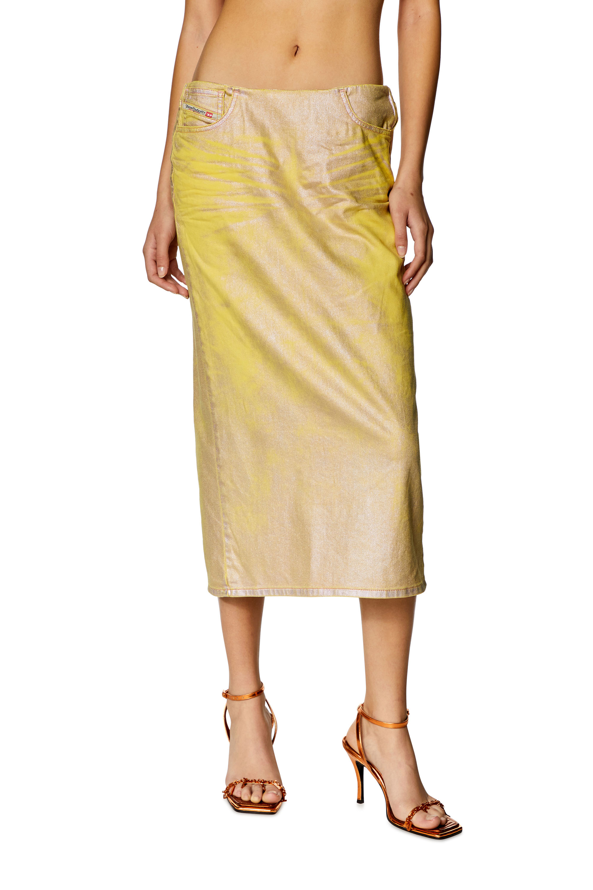 Diesel - DE-PRA-S2, Woman Skirt in bicolour laminated denim in Yellow - Image 1