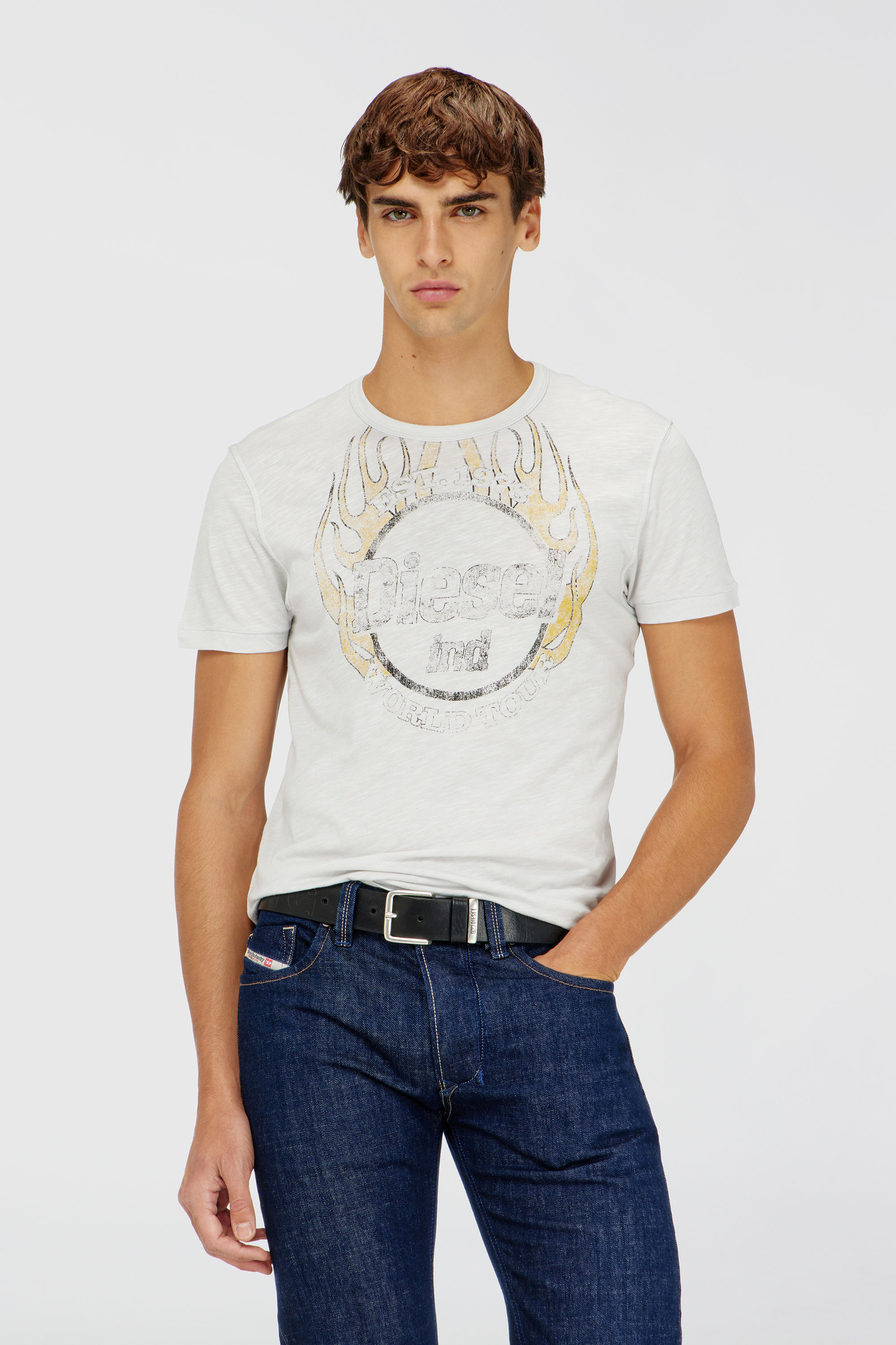 Diesel - T-NOTS, Man's T-shirt in slub-jersey with crack print in White - 3