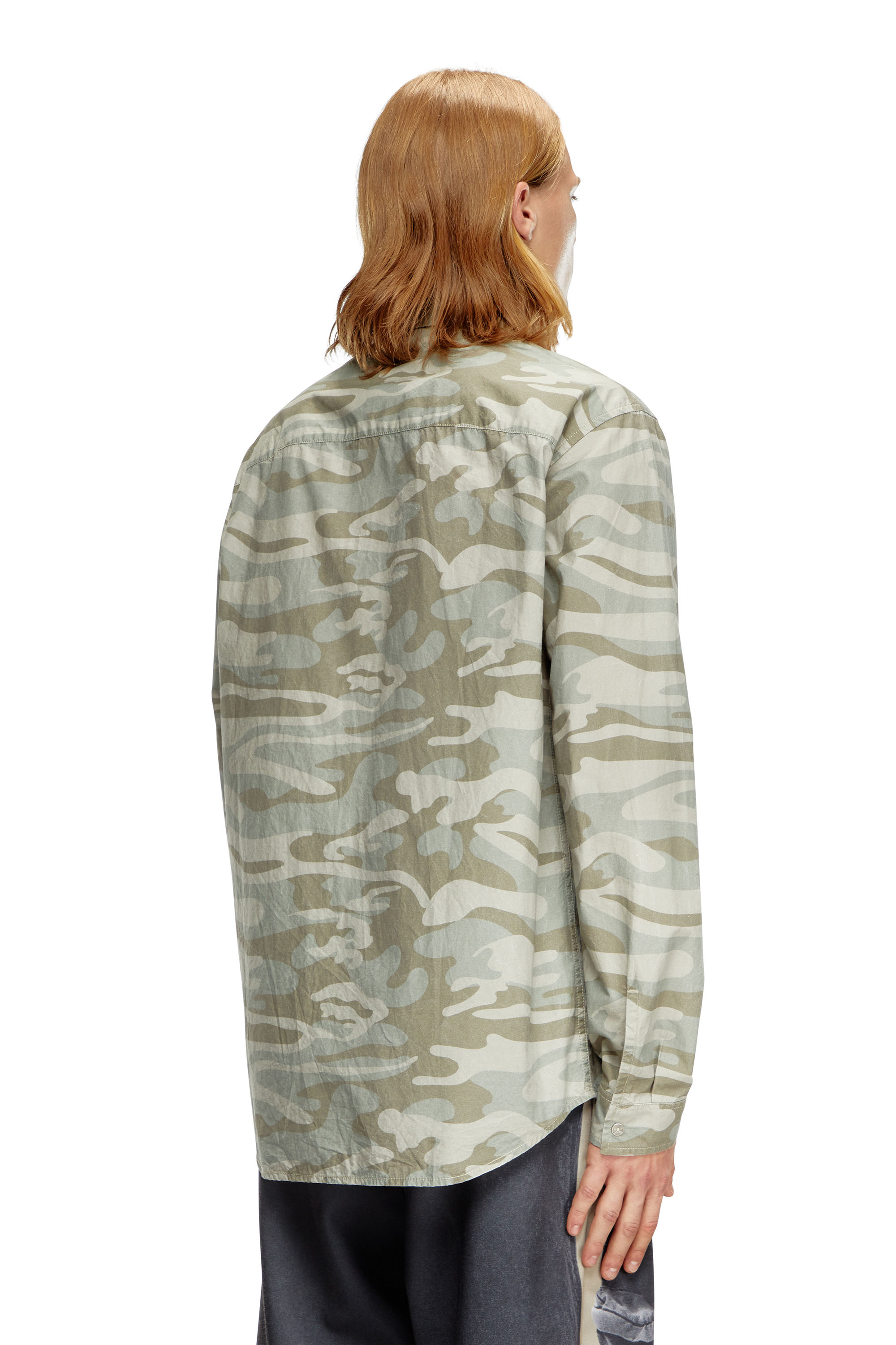 Diesel - S-HOLTE, Man's Poplin shirt with camo print in Military Green - 4