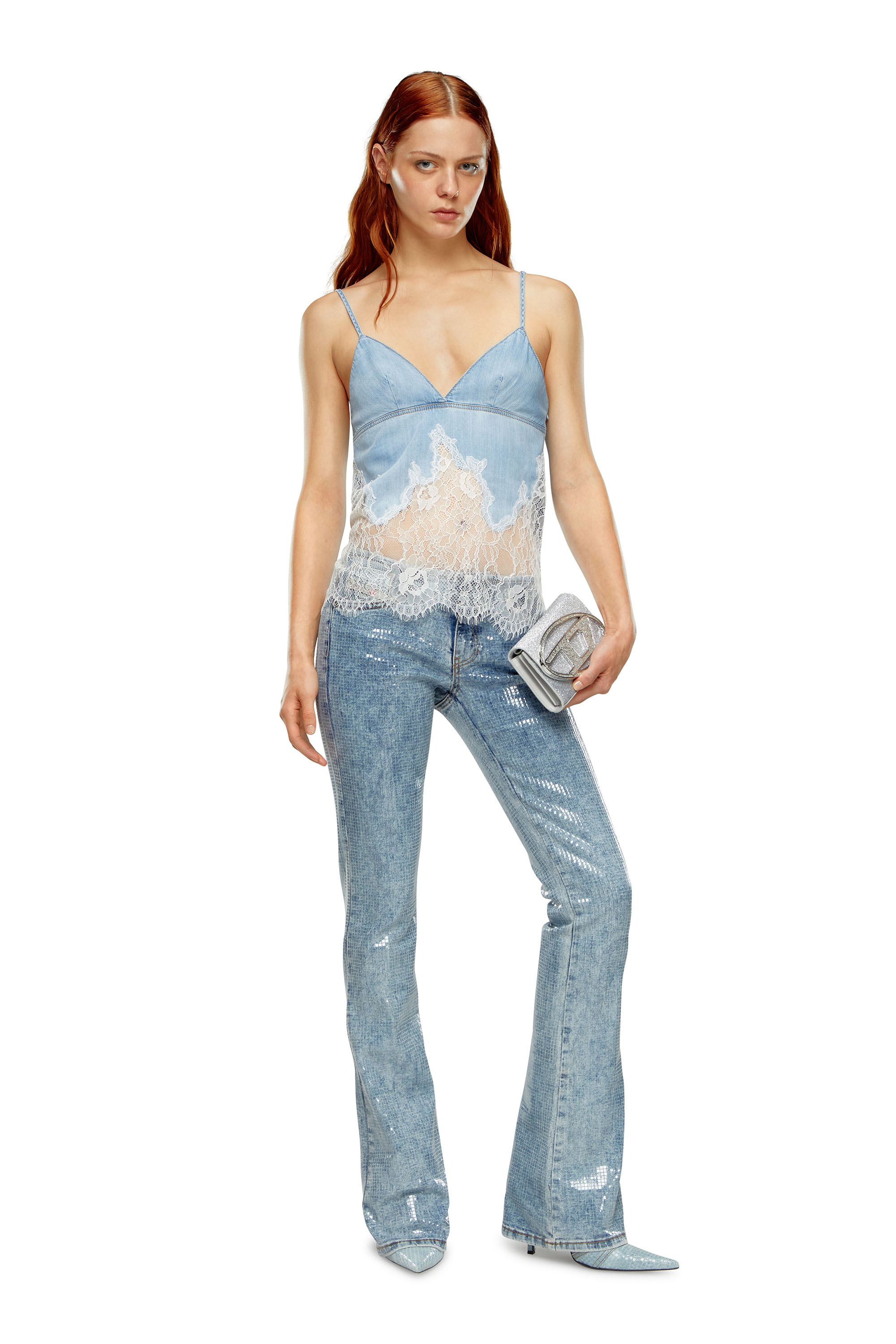 Diesel - DE-MONY-S, Woman Strappy top in denim and lace in Blue - Image 2
