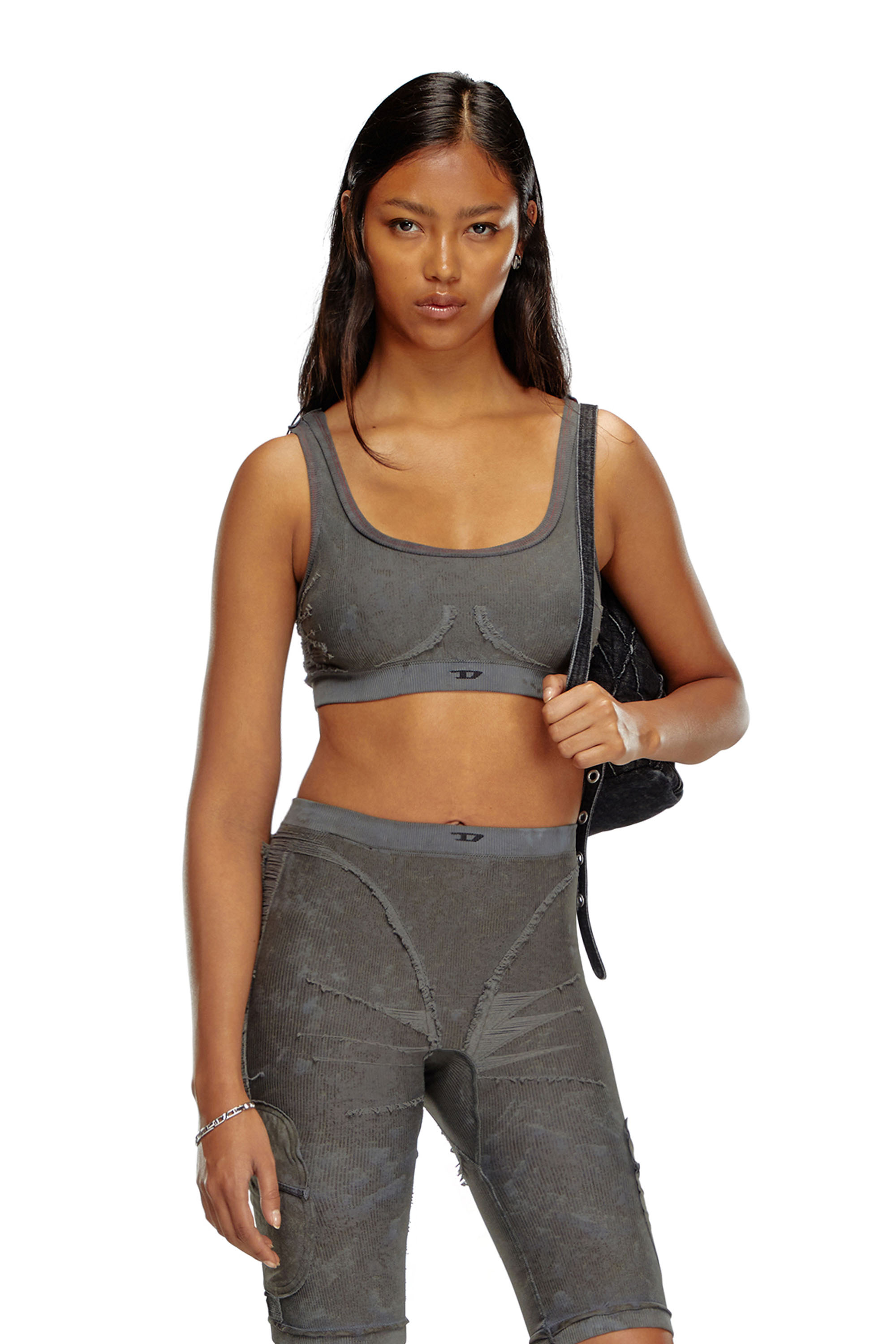 Diesel - AWB-NYA-WT01, Woman Ribbed bralette with frayed detailing in Grey - Image 1