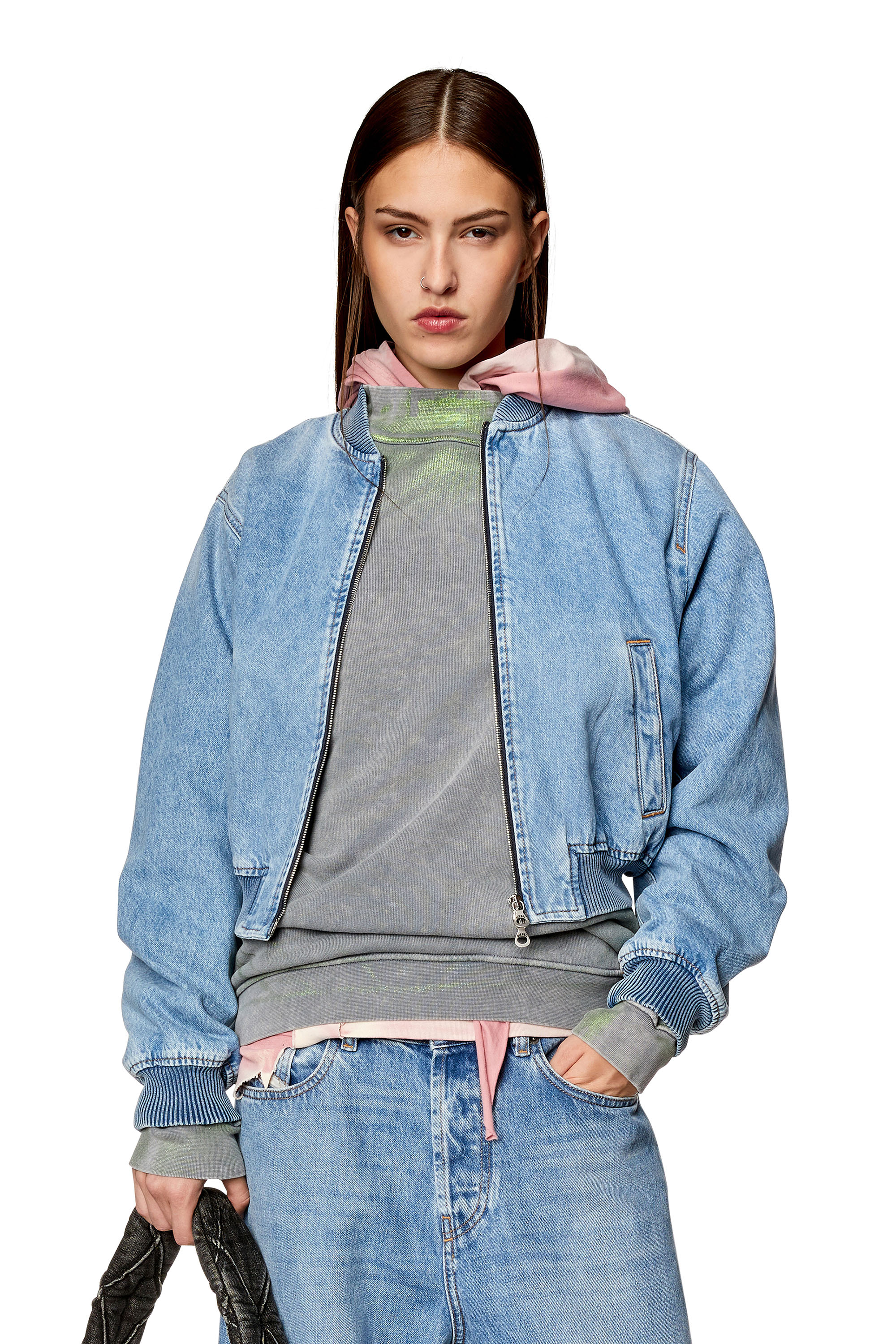 Diesel - DE-KIDDO, Woman Bomber jacket in denim in Blue - Image 1