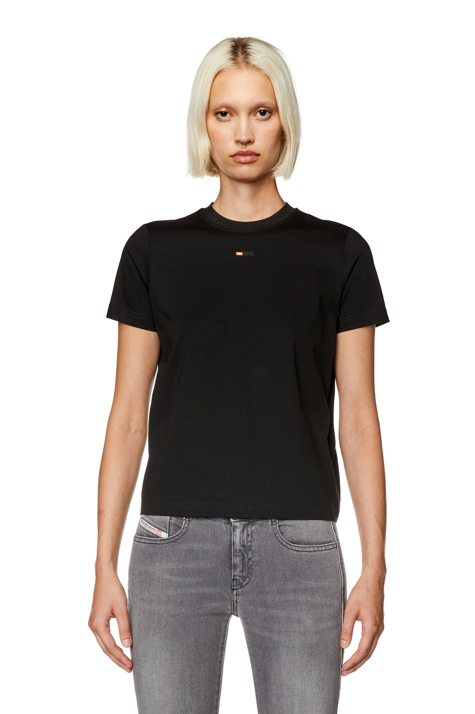 Diesel - T-REG-MICRODIV, Woman T-shirt with embroidered micro logo in Black - Image 5