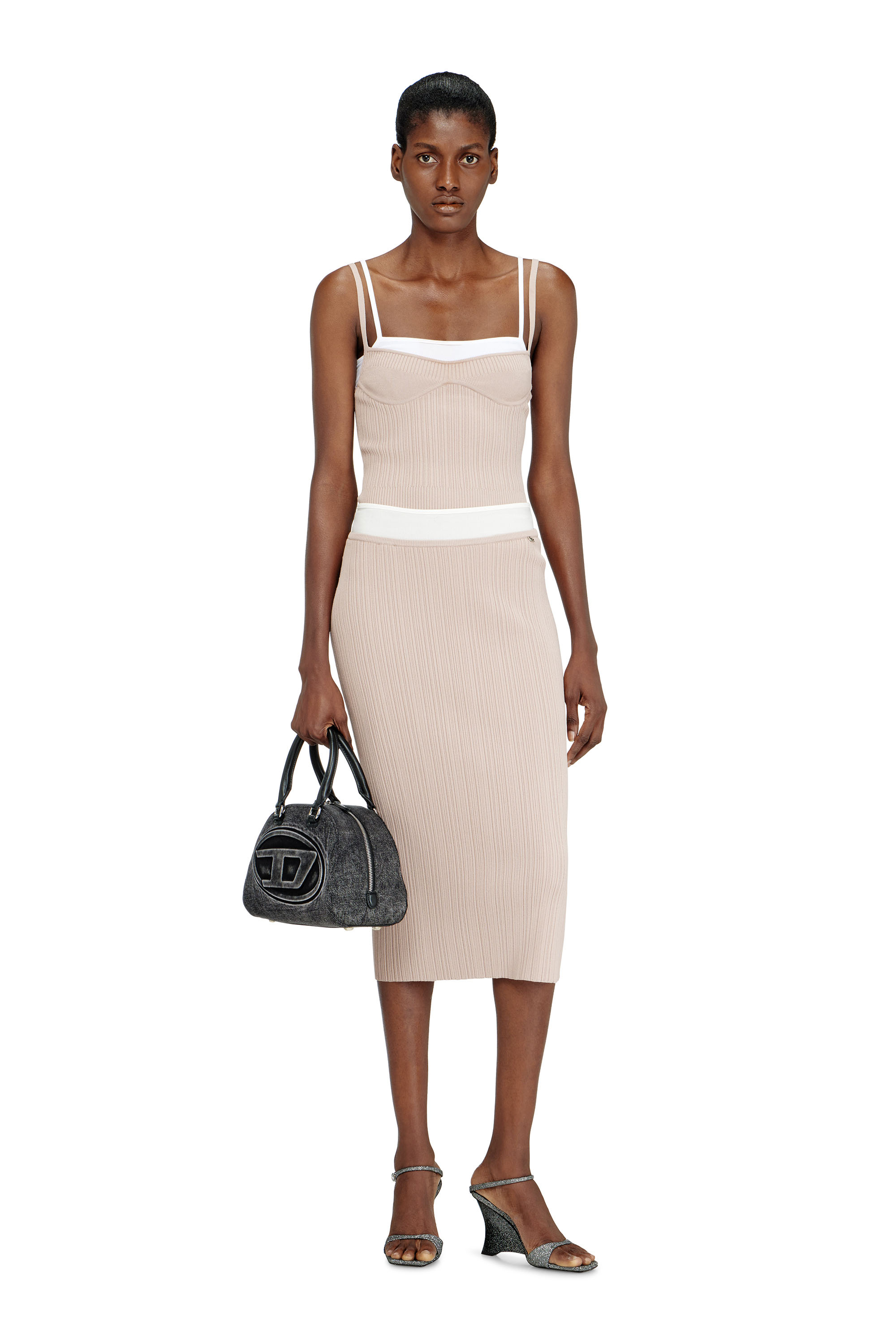 Diesel - M-ZINIA, Woman's Ribbed knit skirt with contrast waistband in Pink - 2