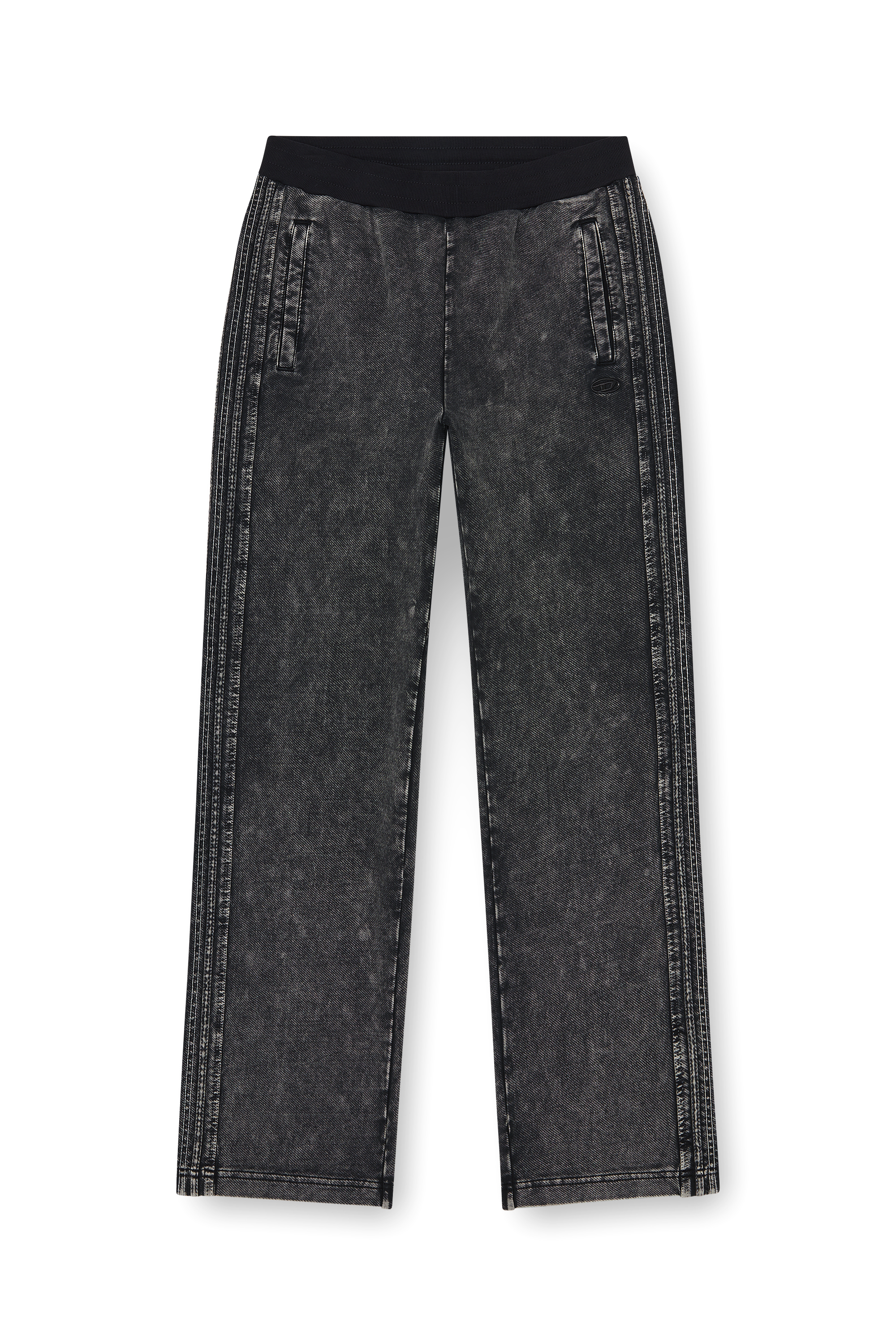 Diesel - P-ALT, Man's Denim-look sweatpants with side bands in Black - 3