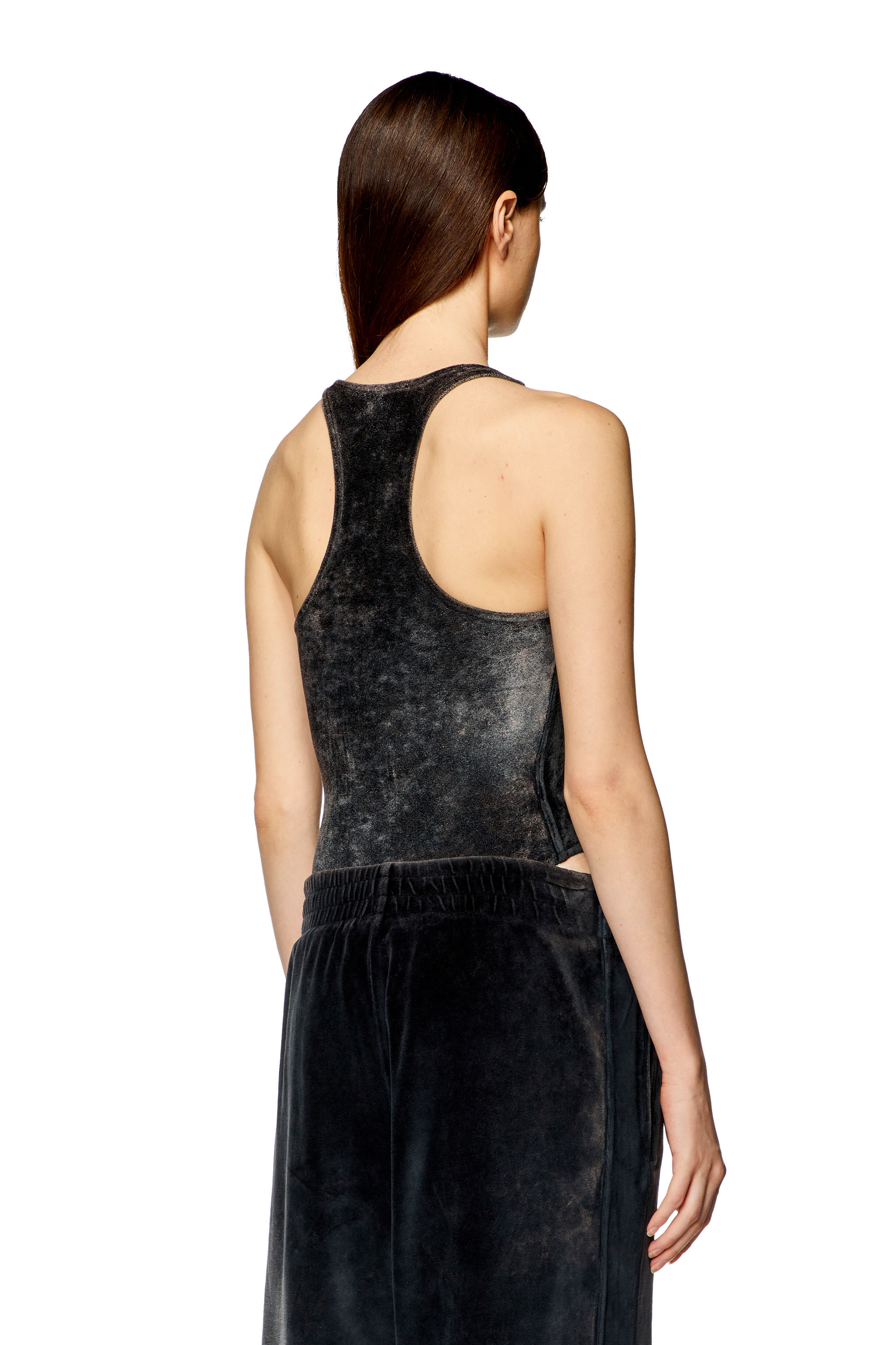 Diesel - T-VATELY, Woman Chenille bodysuit with crystal logo in Black - Image 3
