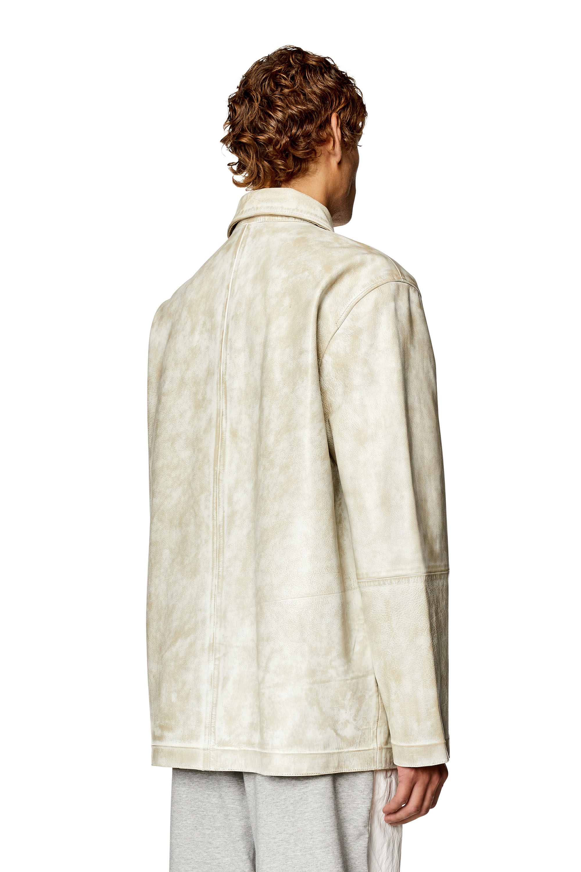 Diesel - L-STOLLER-TREAT, Man Treated leather jacket with raw edges in White - Image 4