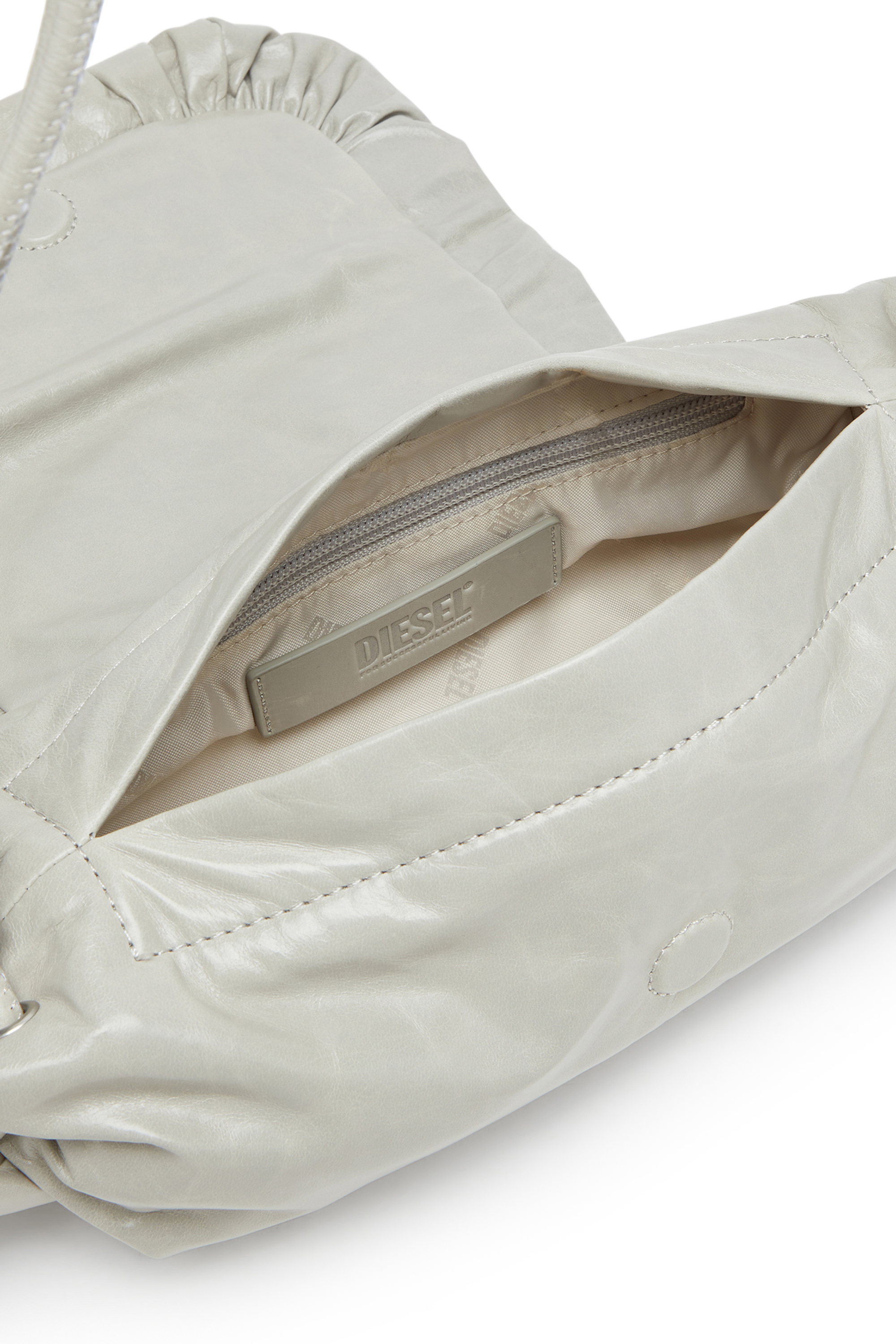Diesel - SCRUNCH-D SHOULDER S, Woman's Scrunch-D S-Shoulder bag in scrunched leather in White - 3