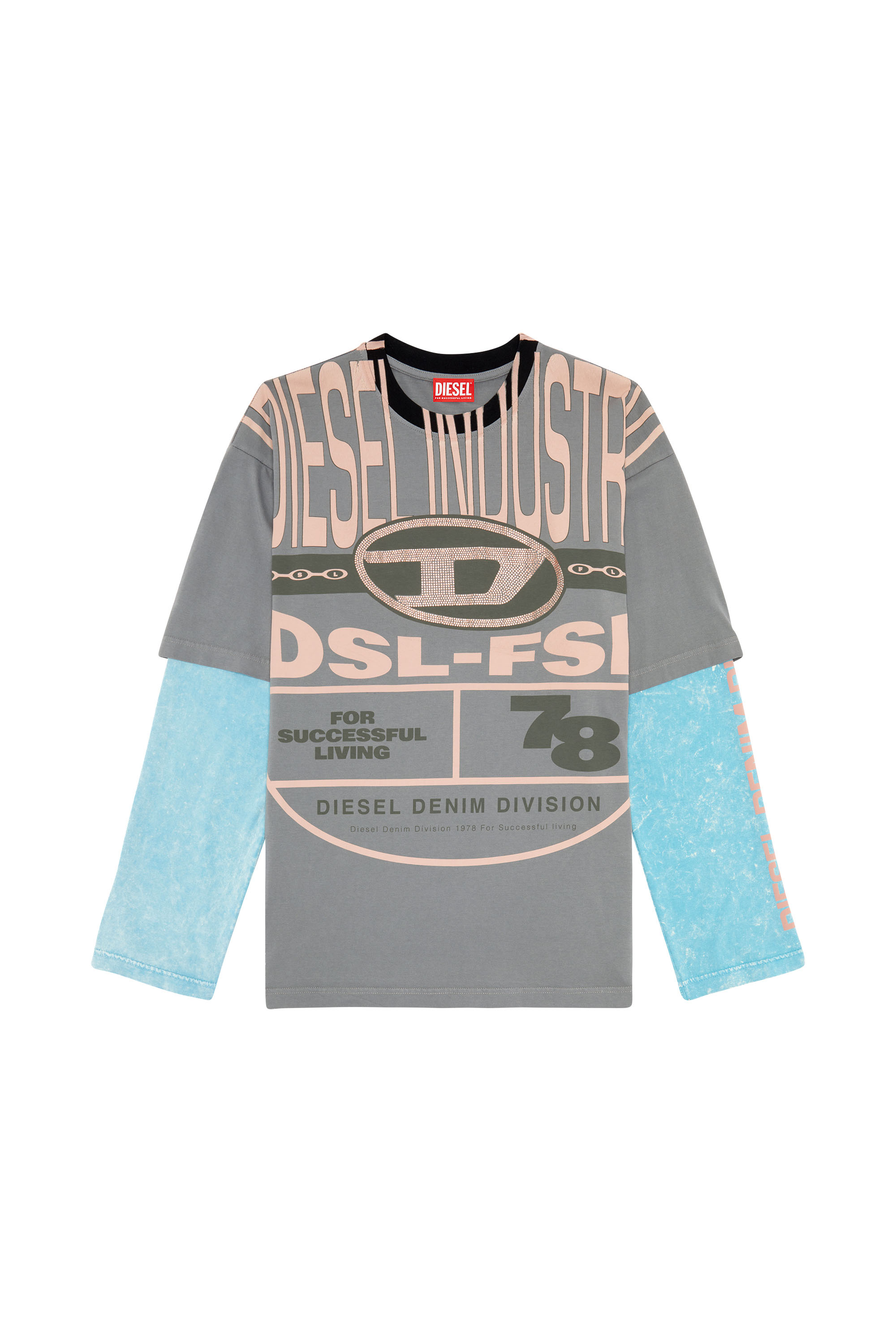 Diesel - T-BUXT-LS-N1, Woman Layered T-shirt with rhinestone Oval D in Multicolor - Image 3