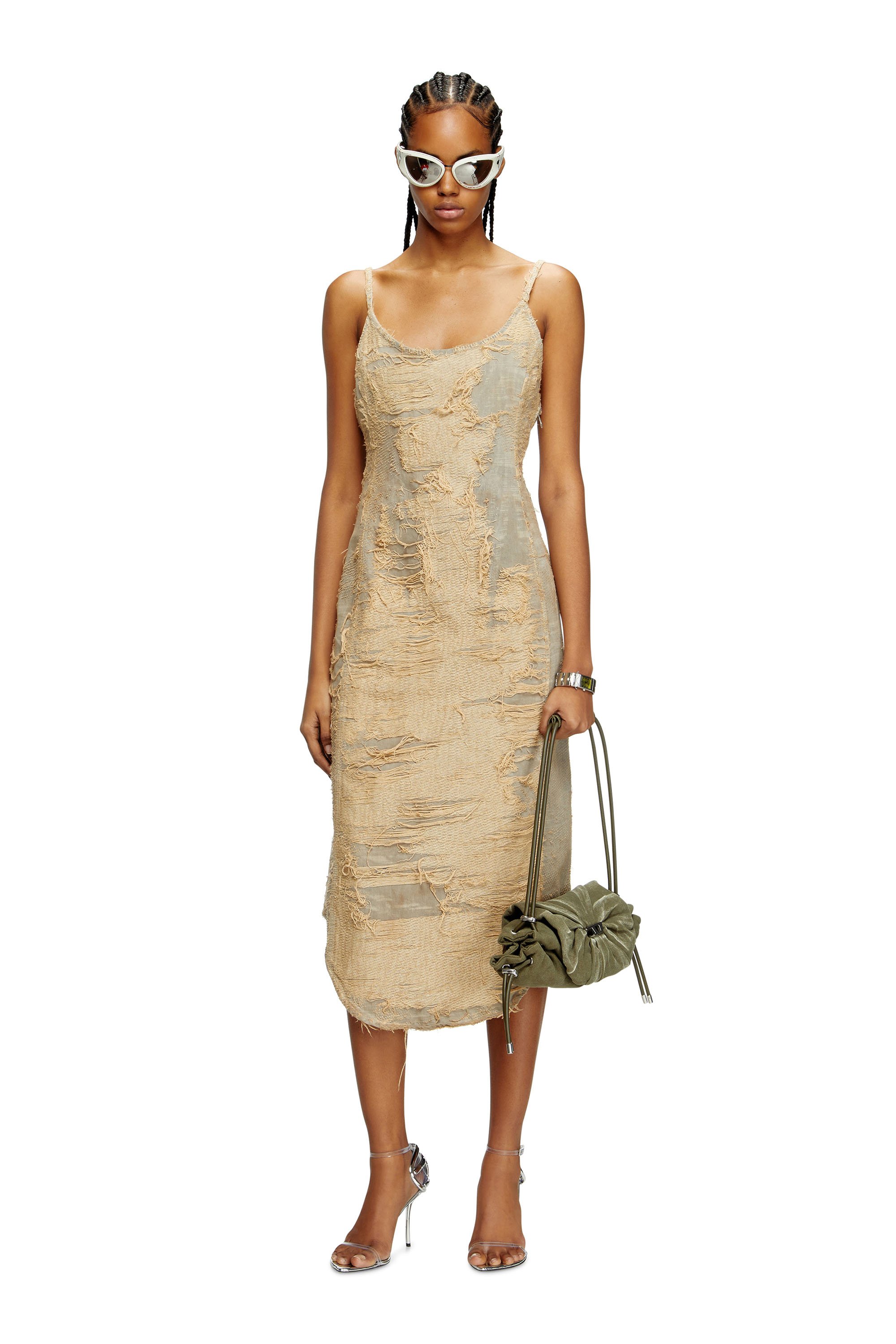 Diesel - DE-VERA-FSG, Woman's Dress in overdyed floating-thread denim in Beige - 1