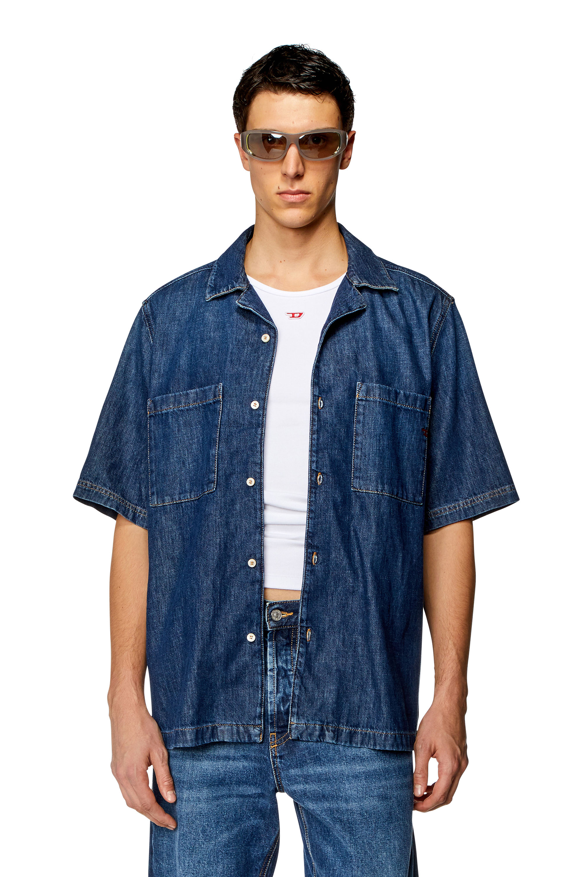 Diesel - D-PAROSHORT, Man Bowling shirt in denim in Blue - Image 1