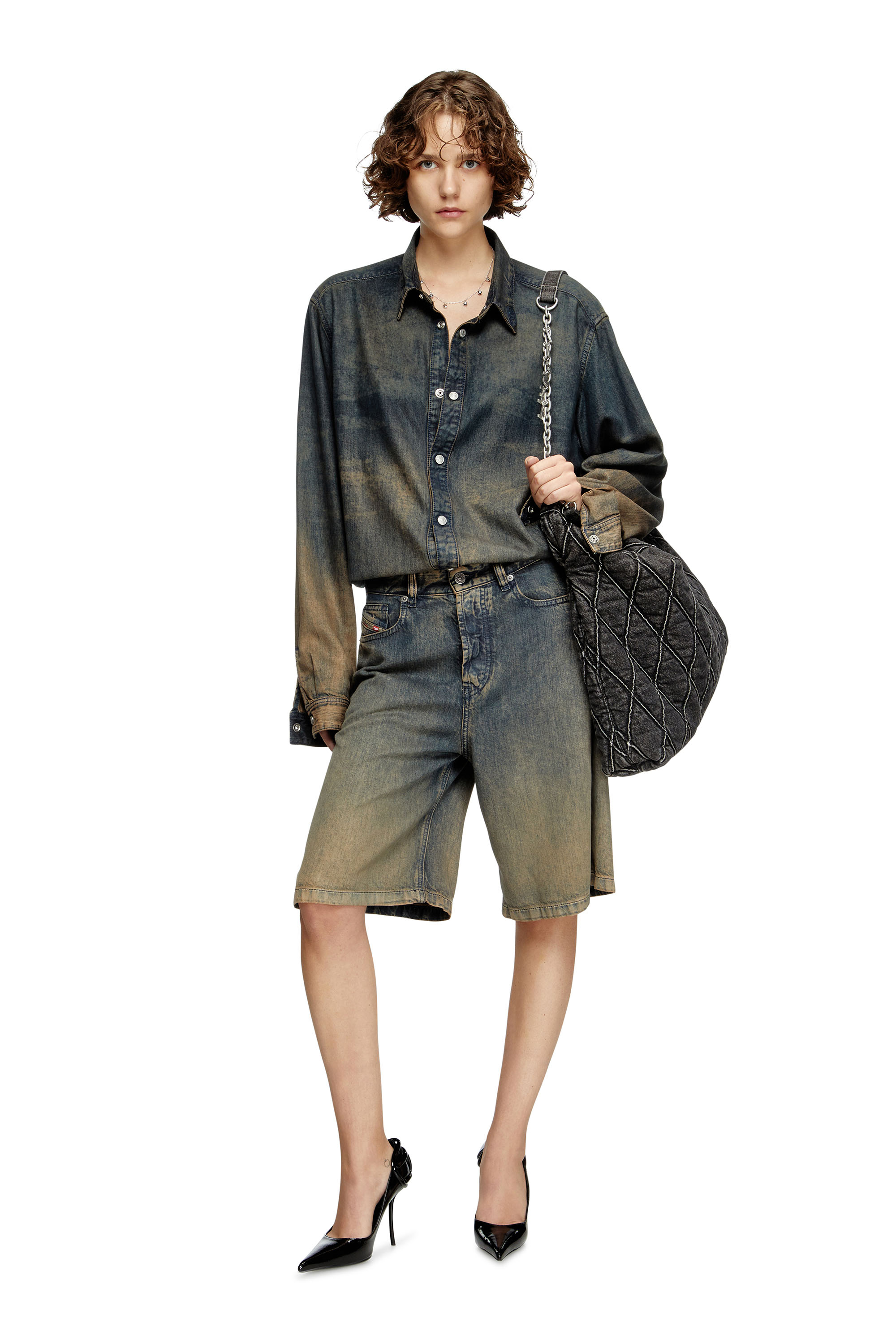 DE-SIRE-SHORT-S, Dark Blue Diesel - DE-SIRE-SHORT-S, Woman's Shorts in fluid shaded denim in Dark Blue - 1