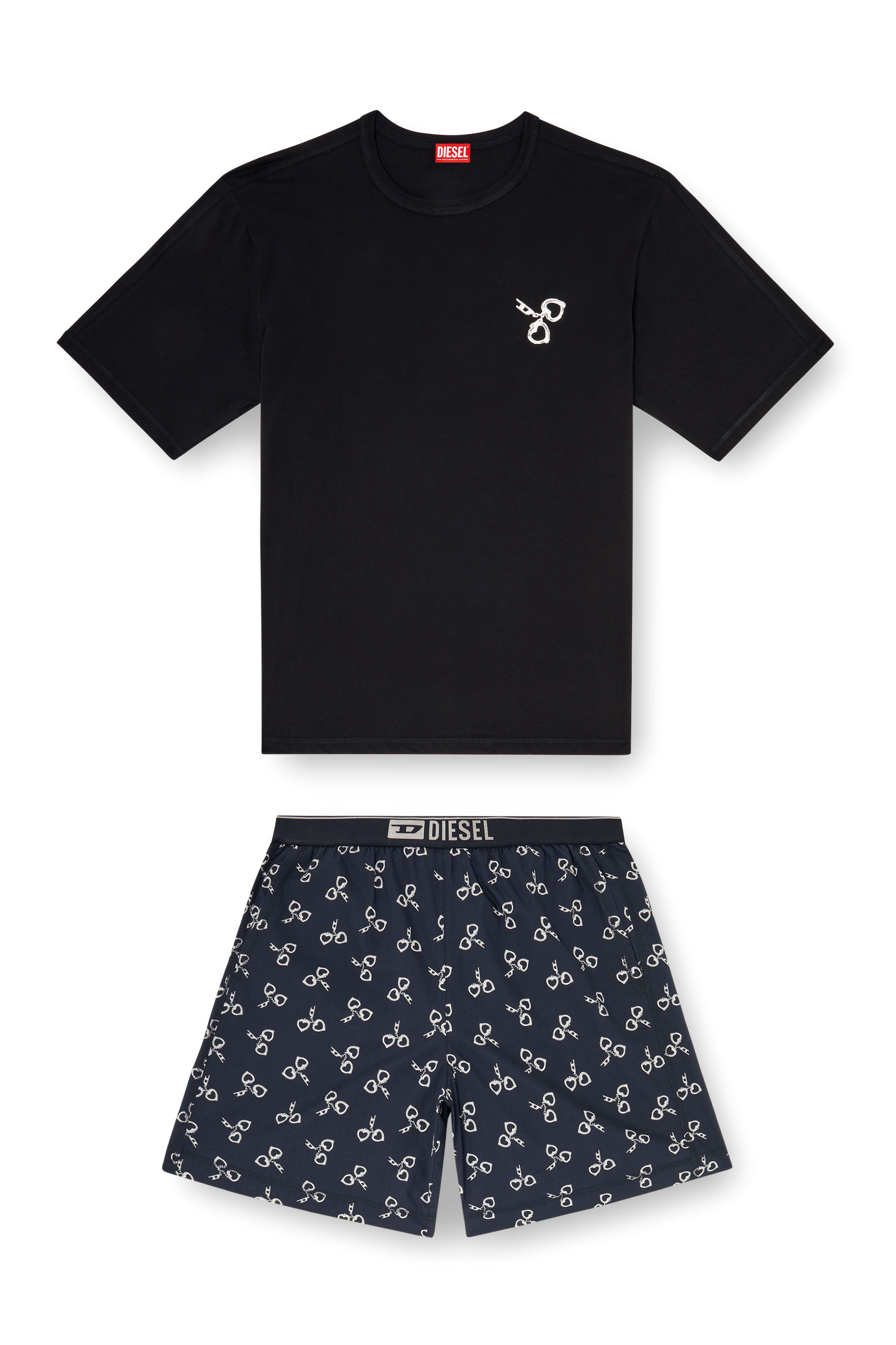 Diesel - KIT-JAMES-D-BOX, Man's Cotton pyjama set with handcuff print in Black/White - 2