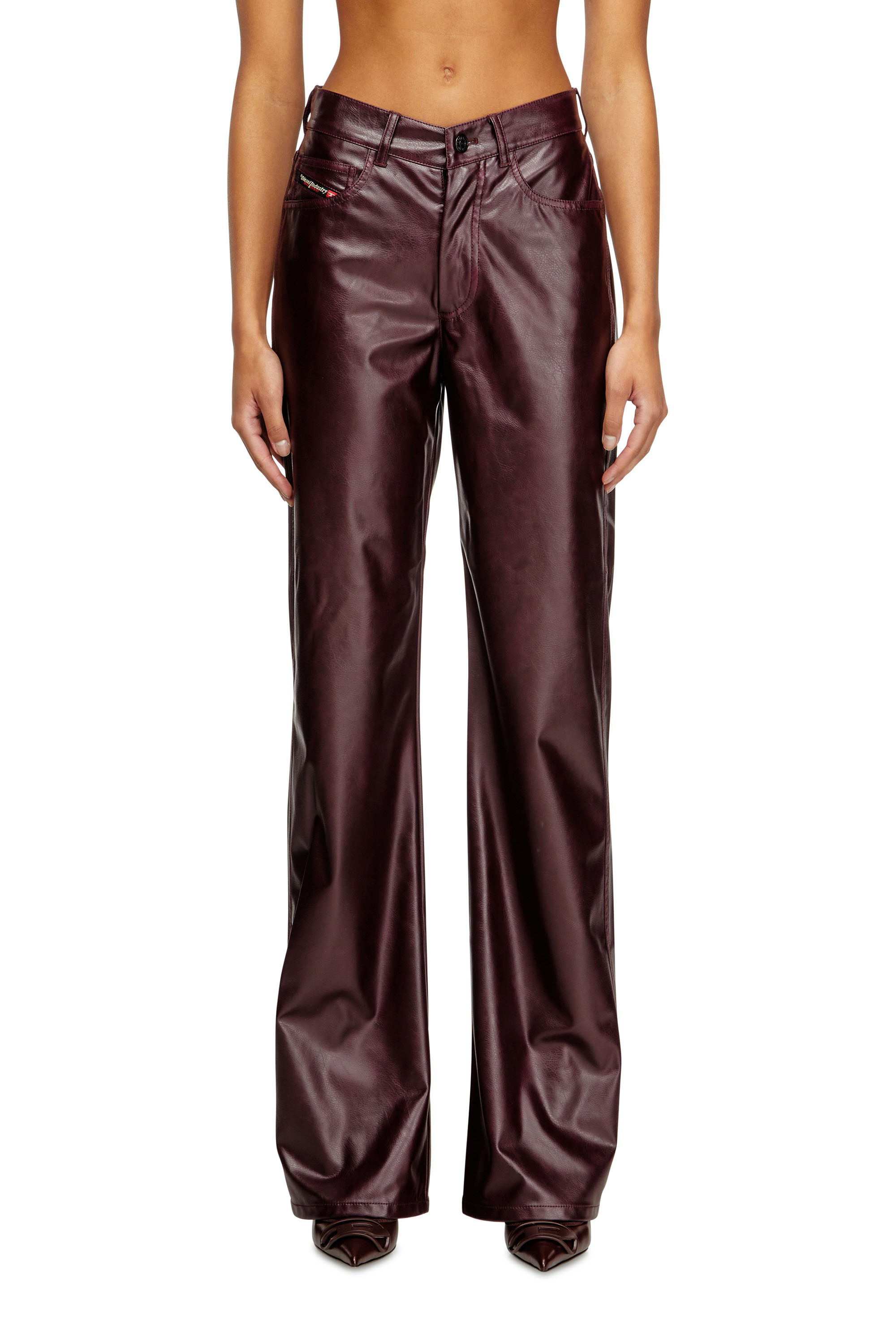 Diesel - FR-P-LAIN, Woman's Burgundy pants in coated fabric in Burgundy - 1