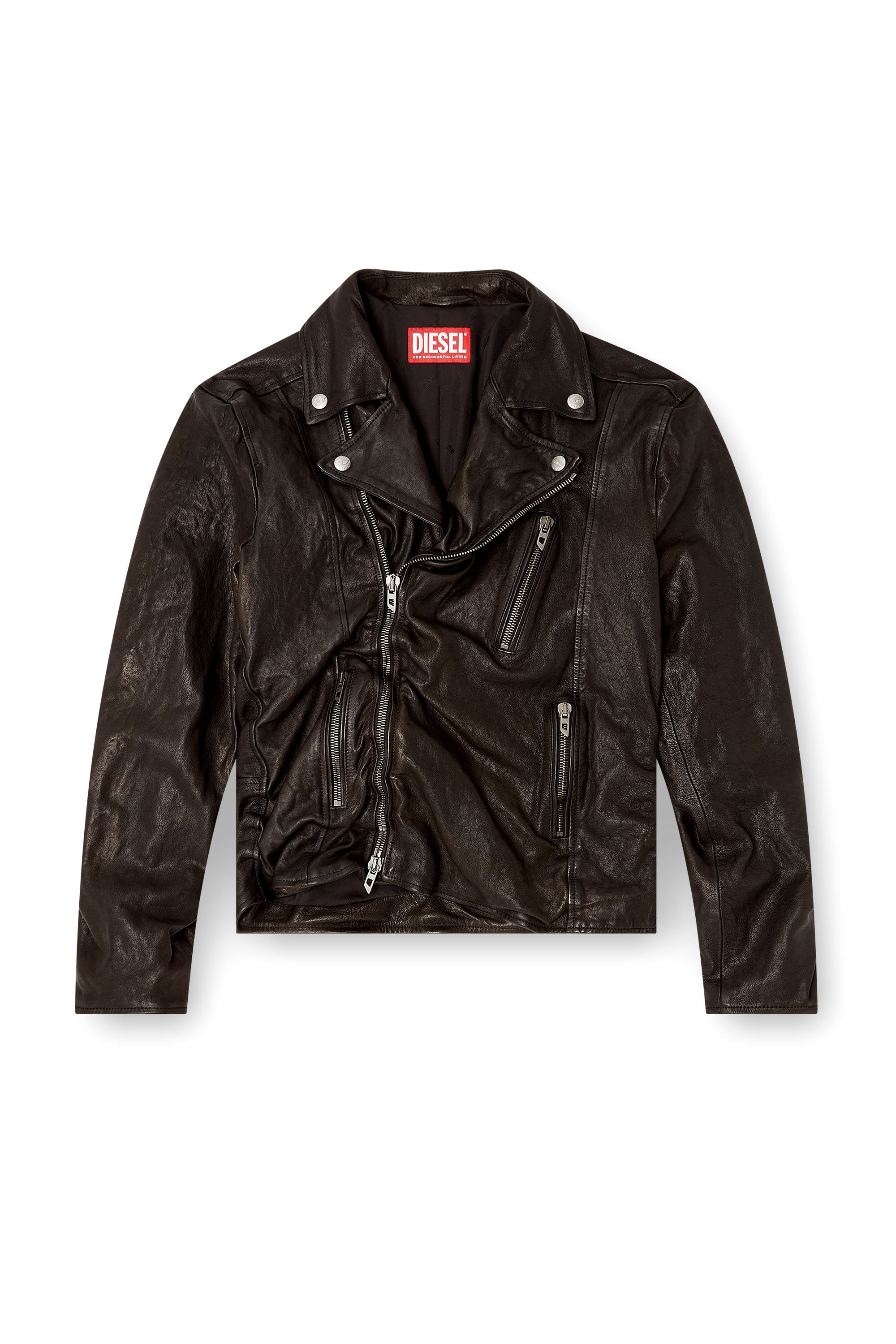 Diesel - L-UNCAN, Man's Biker jacket in boiled leather in Black - 3