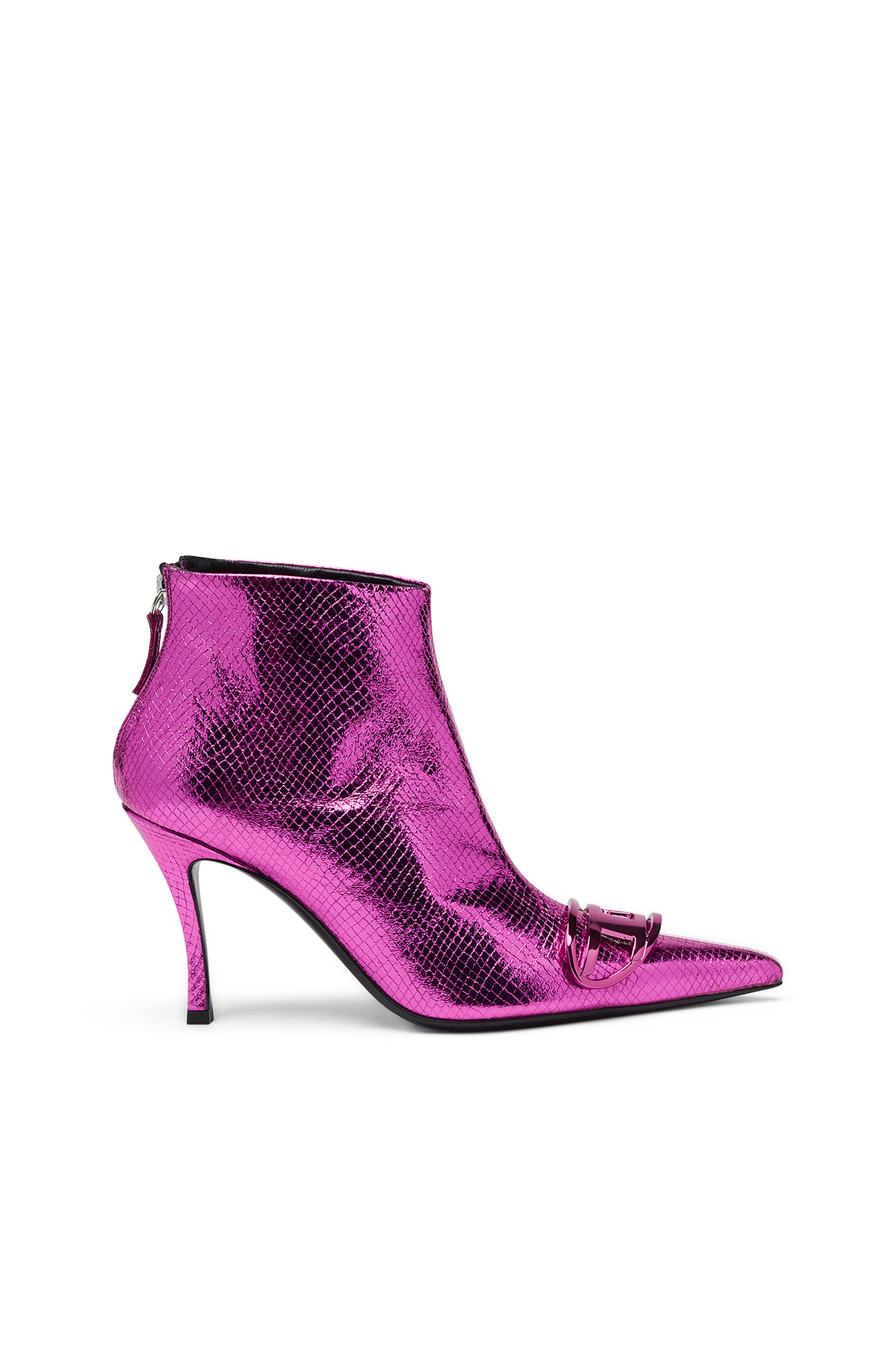 Diesel - D-VENUS AB, Woman D-Venus-Patent snake-effect ankle boots in Pink - Image 1