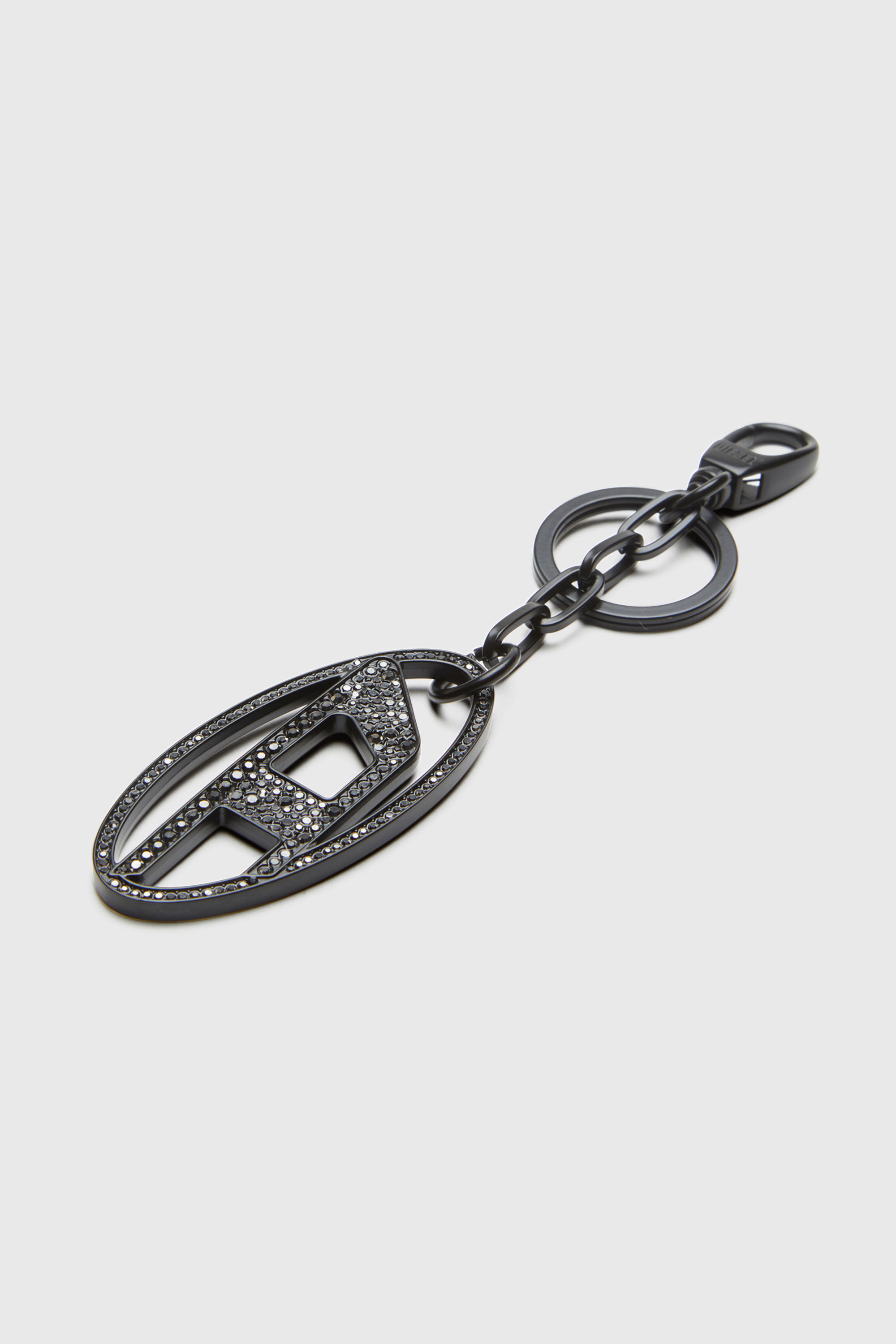 Diesel - HOLY-C, Woman's Metal Oval D keyring with crystals in Black/Silver - 3