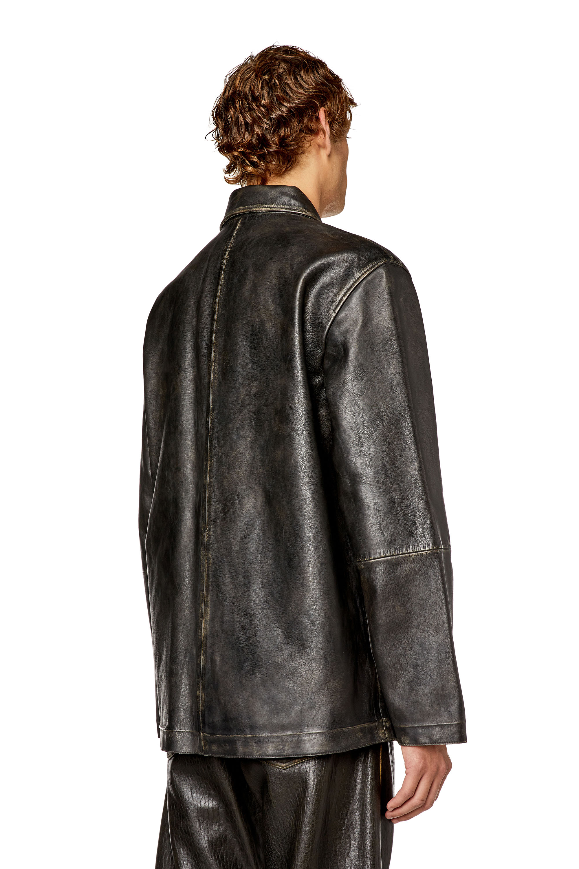 Diesel - L-STOLLER-TREAT, Man Treated leather jacket with raw edges in Black - Image 4