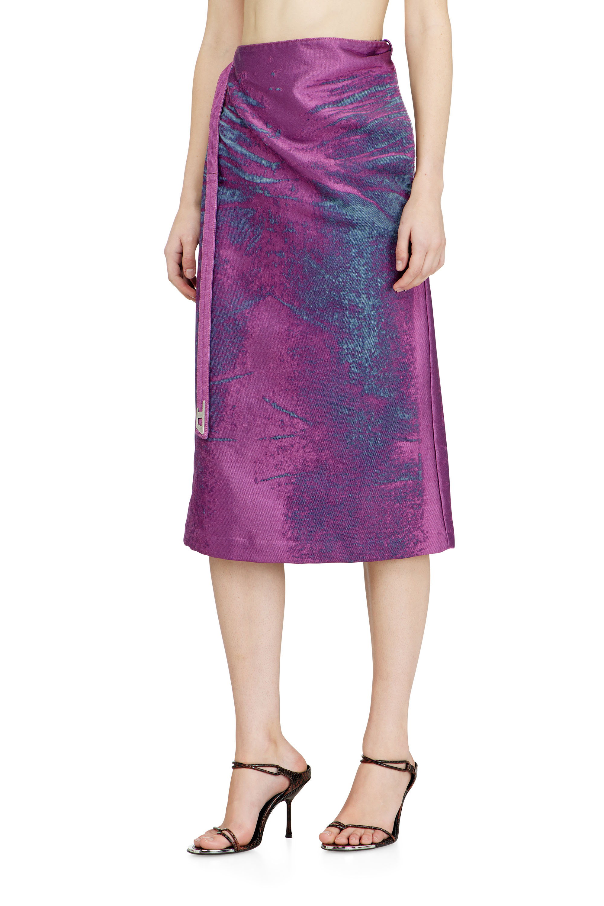 Diesel - DE-SIRA-FSI, Woman's Midi skirt in coloured satin denim in Violet - 2