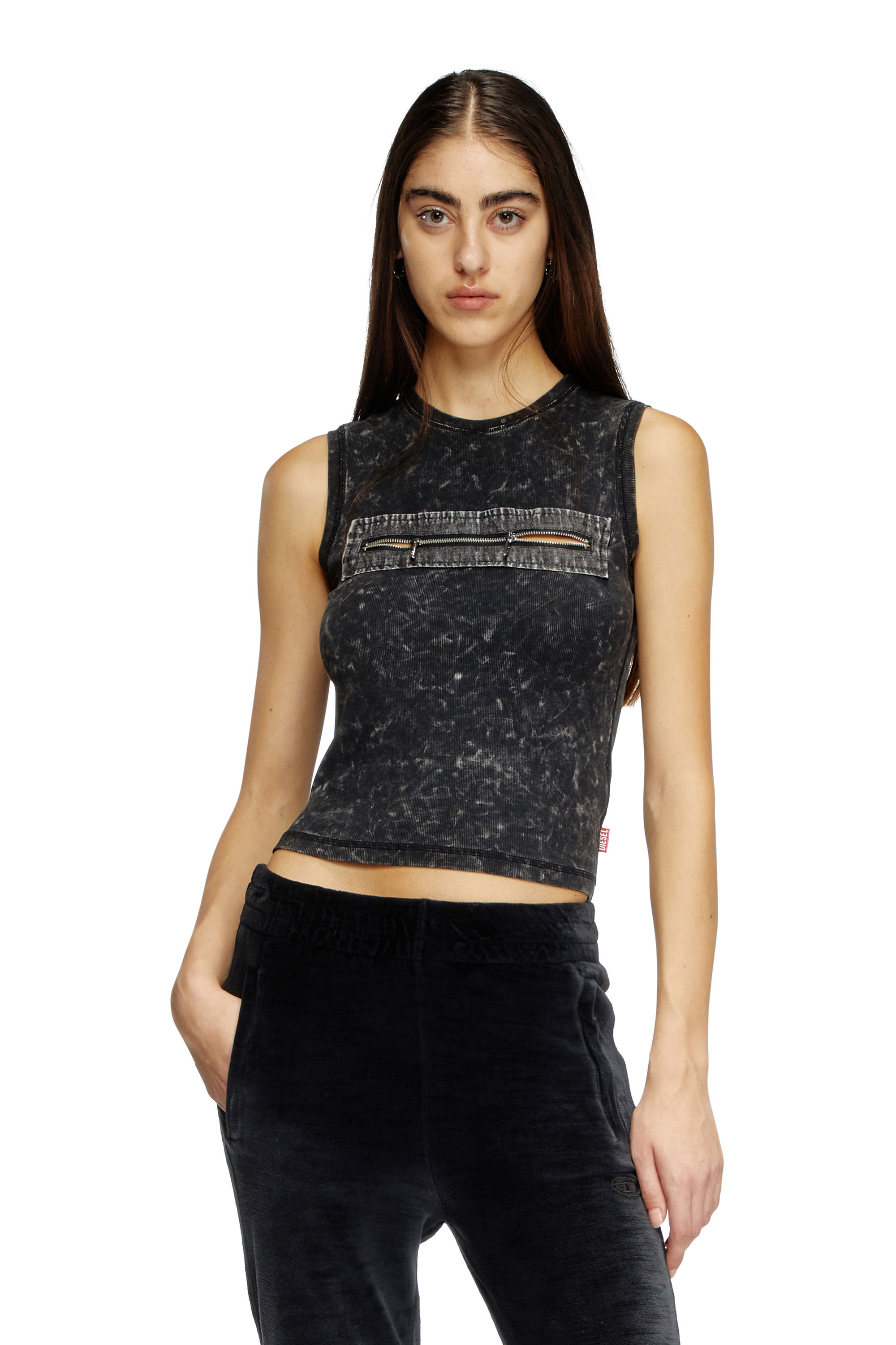 Diesel - T-ARTED, Woman's Sleeveless top with zip detail in Black - 1