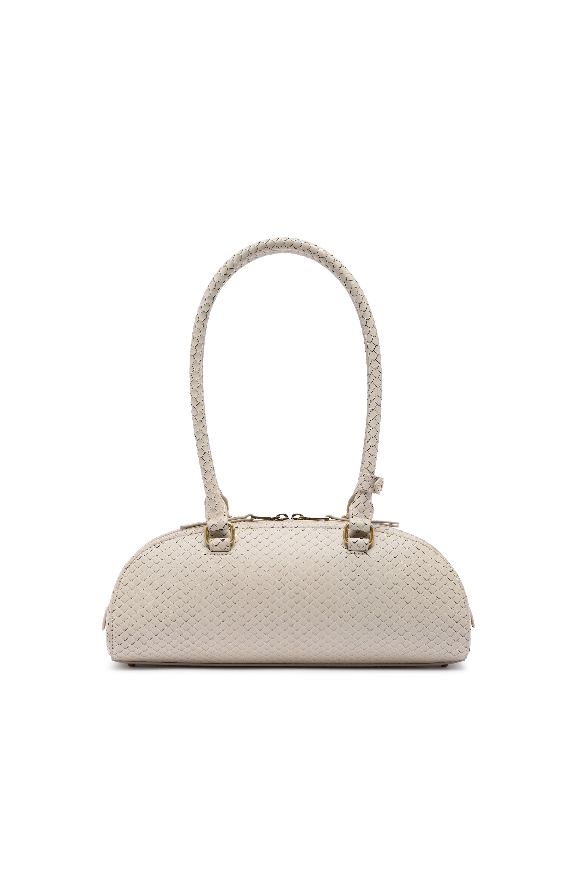 Diesel - 1DR DOME SHOULDER EW, Woman's 1DR Dome-Elongated bowling bag in snake-effect leather in Beige - 3
