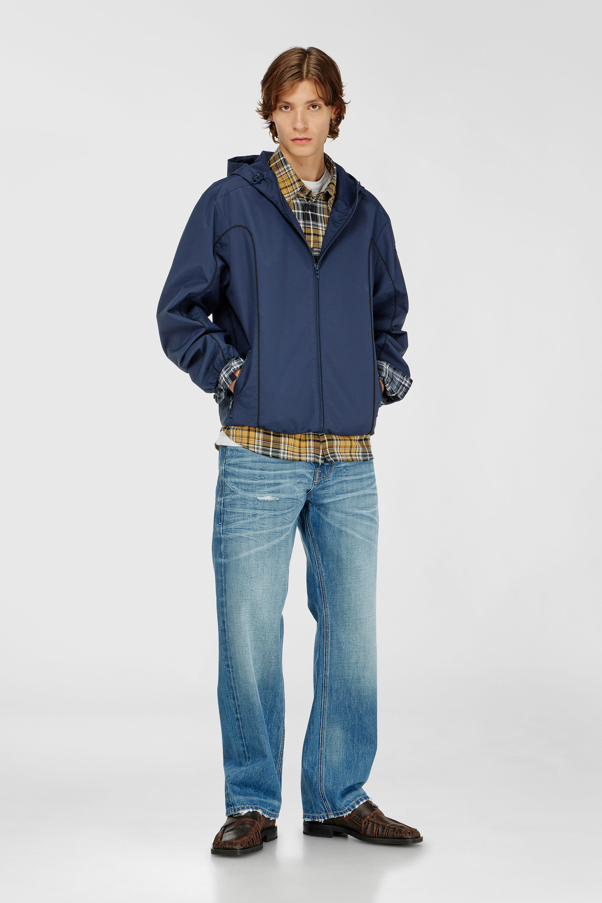Diesel - J-HIVES-WRD, Man's Windbreaker with contrast piping in Blue - 1