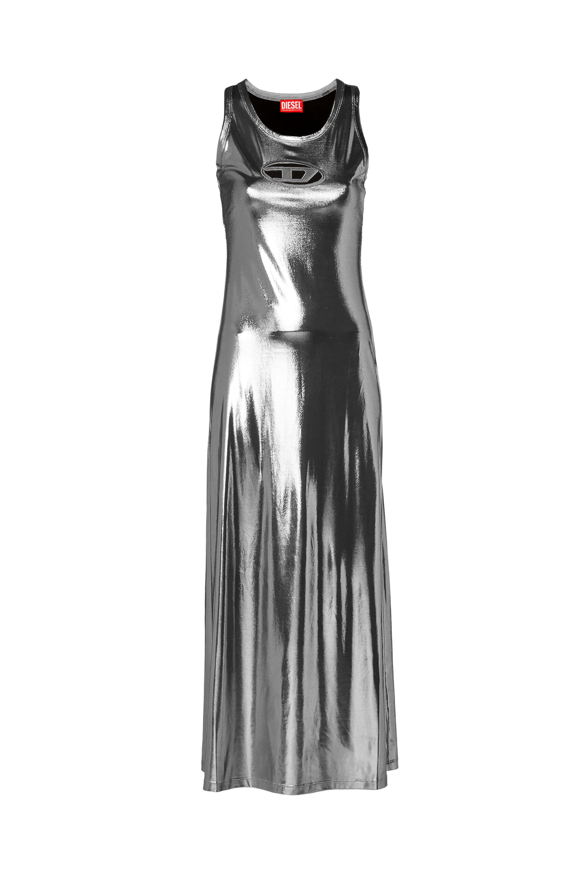 Diesel - D-LYNY, Woman Midi dress in metallic stretch jersey in Silver - Image 2