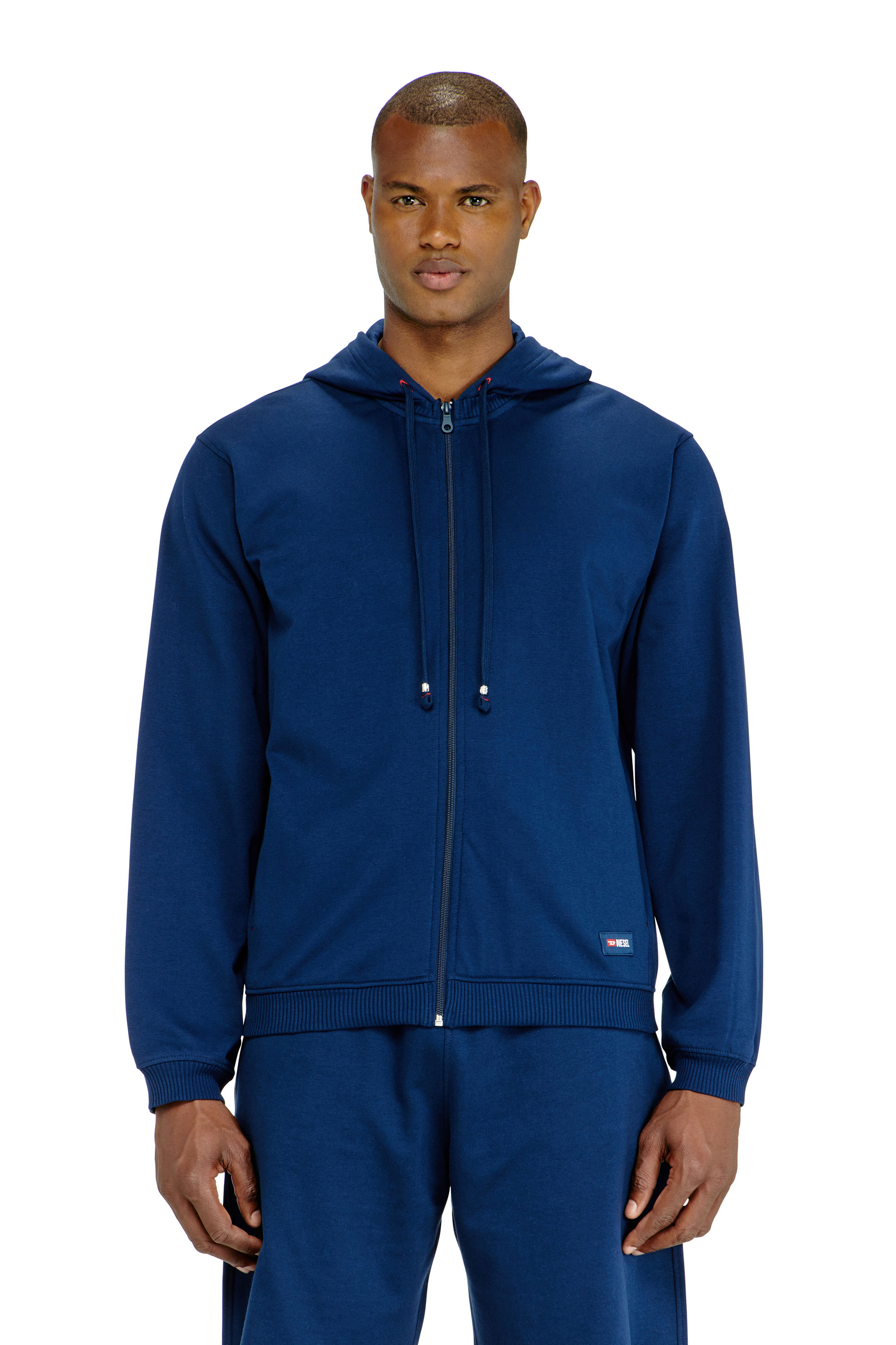 Diesel - JOY-D-CORE, Man's Hoodie in peached cotton blend in Blue - 1