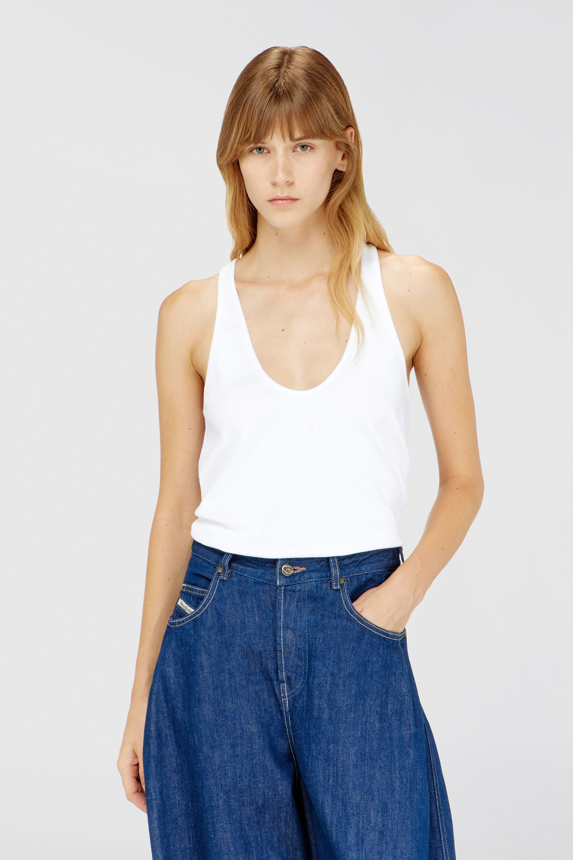 Diesel - T-IPSYA-LKDS, Woman's Ribbed tank top with Oval D in White - 2