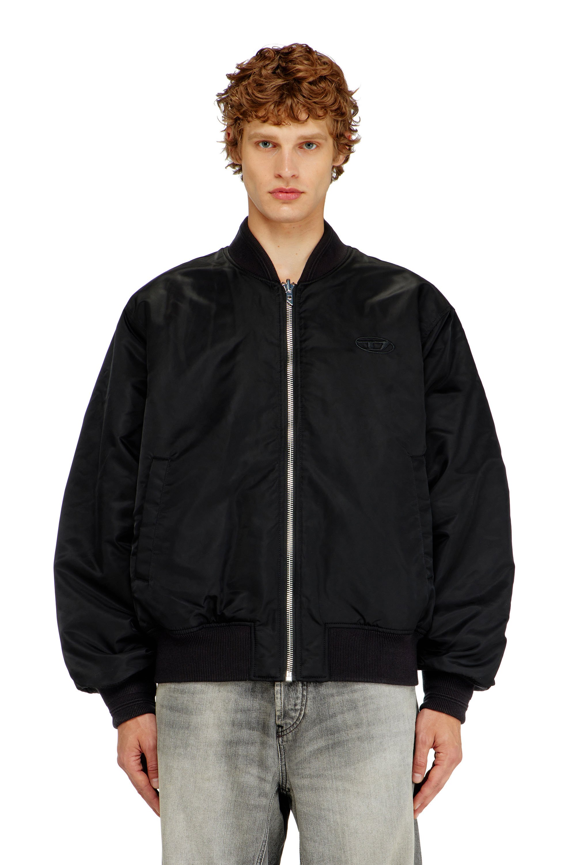 Diesel - W-TYPE-D1, Man's Padded bomber jacket with Oval D embroidery in Black - 1