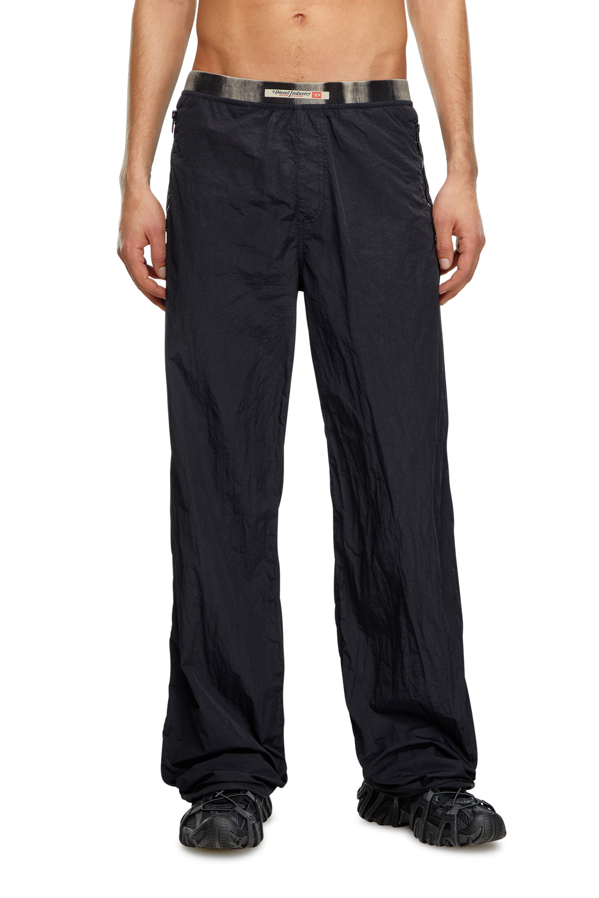 Diesel - P-POST, Man's Lightweight pants in wrinkled nylon in Black - 1