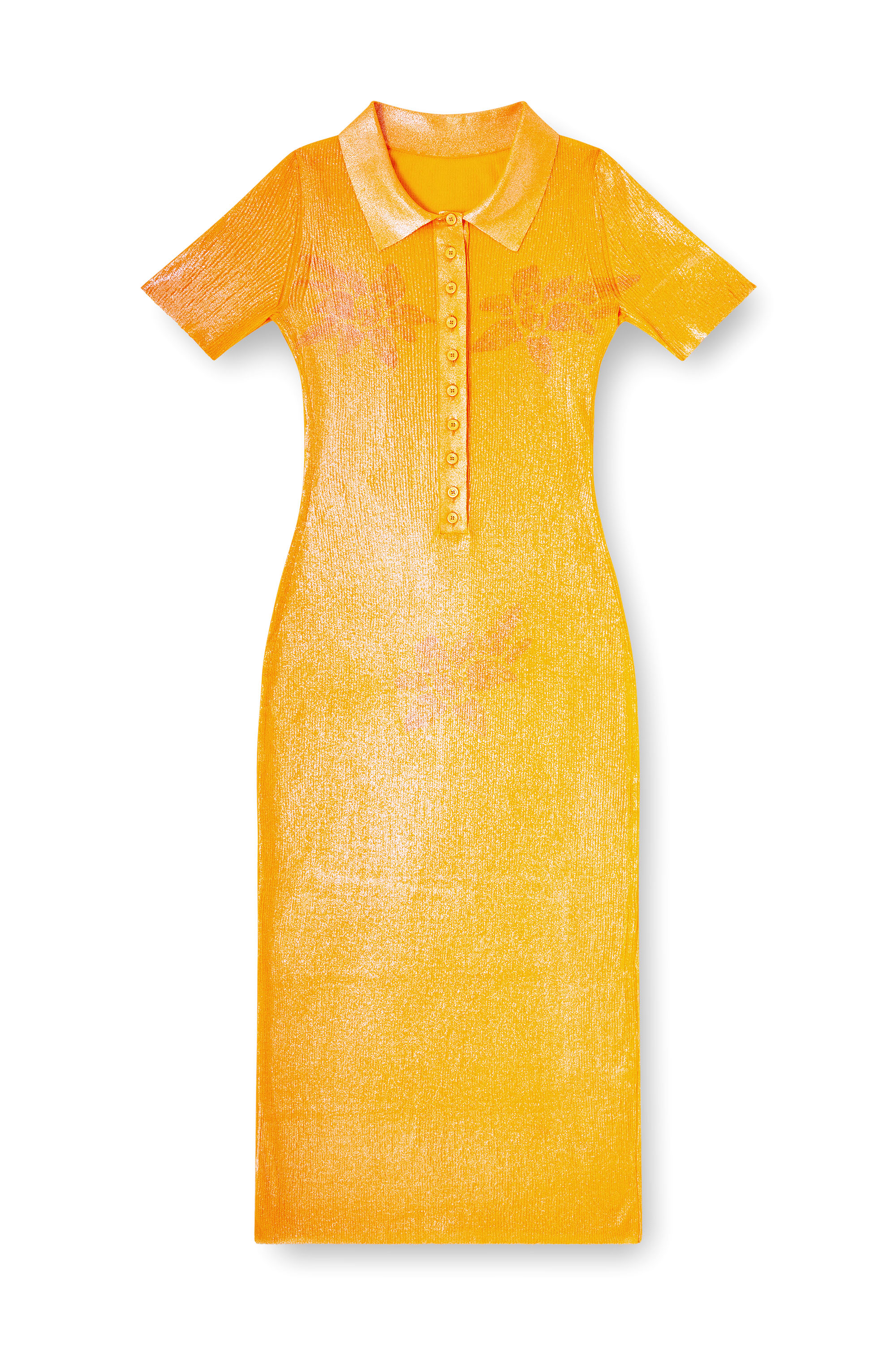 Diesel - M-ORANGE-KG, Woman's Iridescent knit polo dress with lotus print in Orange - 2