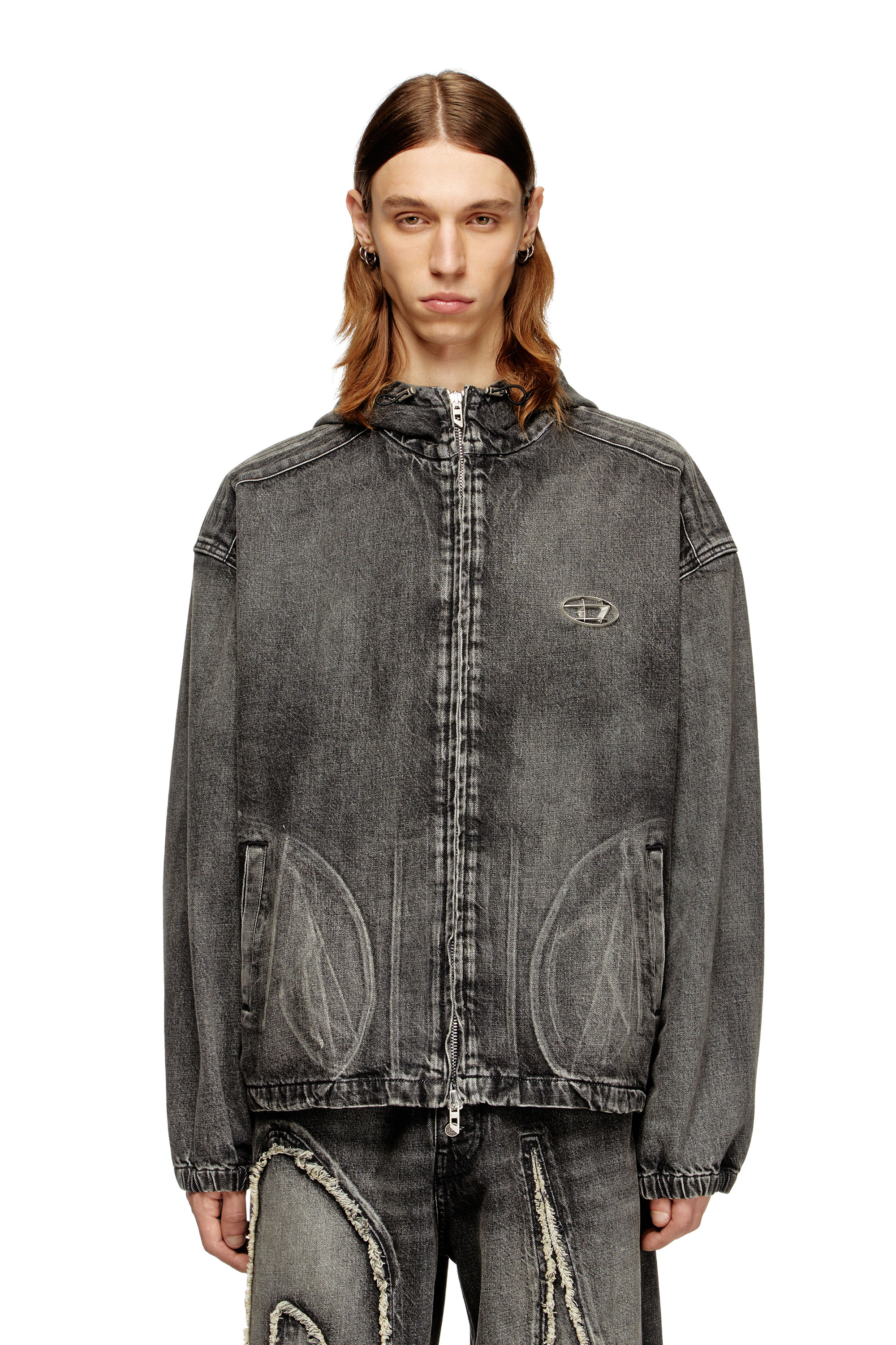 Diesel - THUGJACK, Unisex's Hooded jacket in faded denim in Black - 3