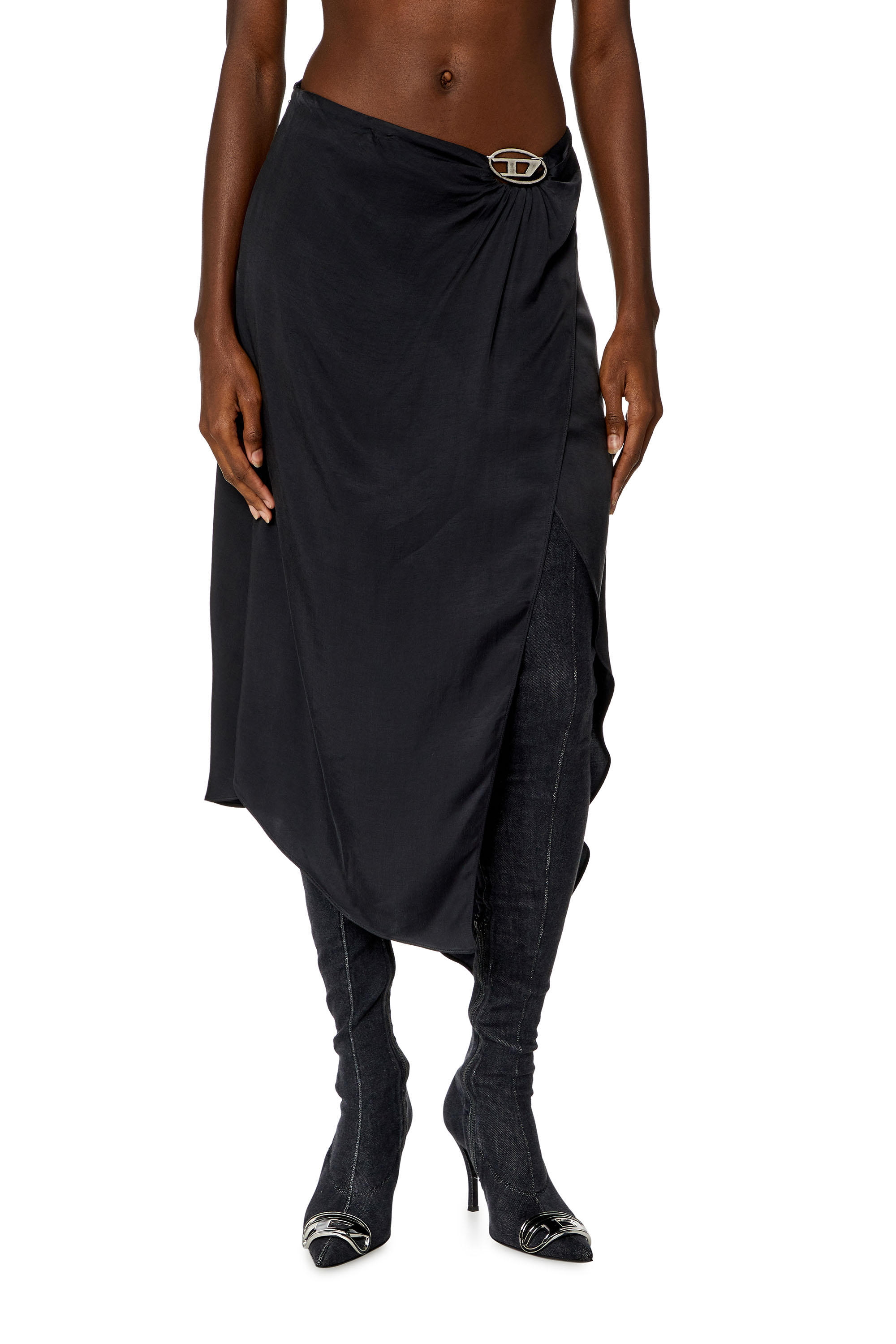 Diesel - O-STENT-N1, Woman Asymmetric midi skirt in satin in Grey - Image 1