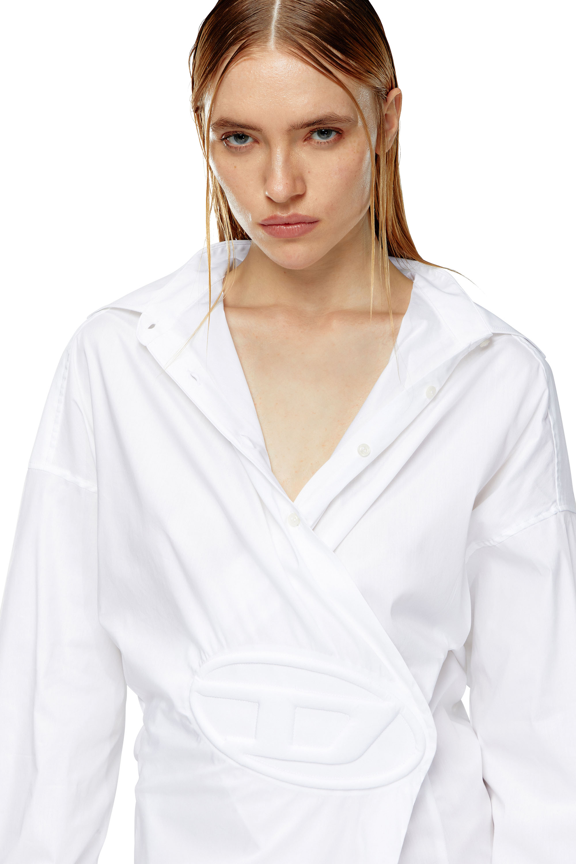 Diesel - D-SIZEN-N1, Woman Short shirt dress in stretch poplin in White - Image 3