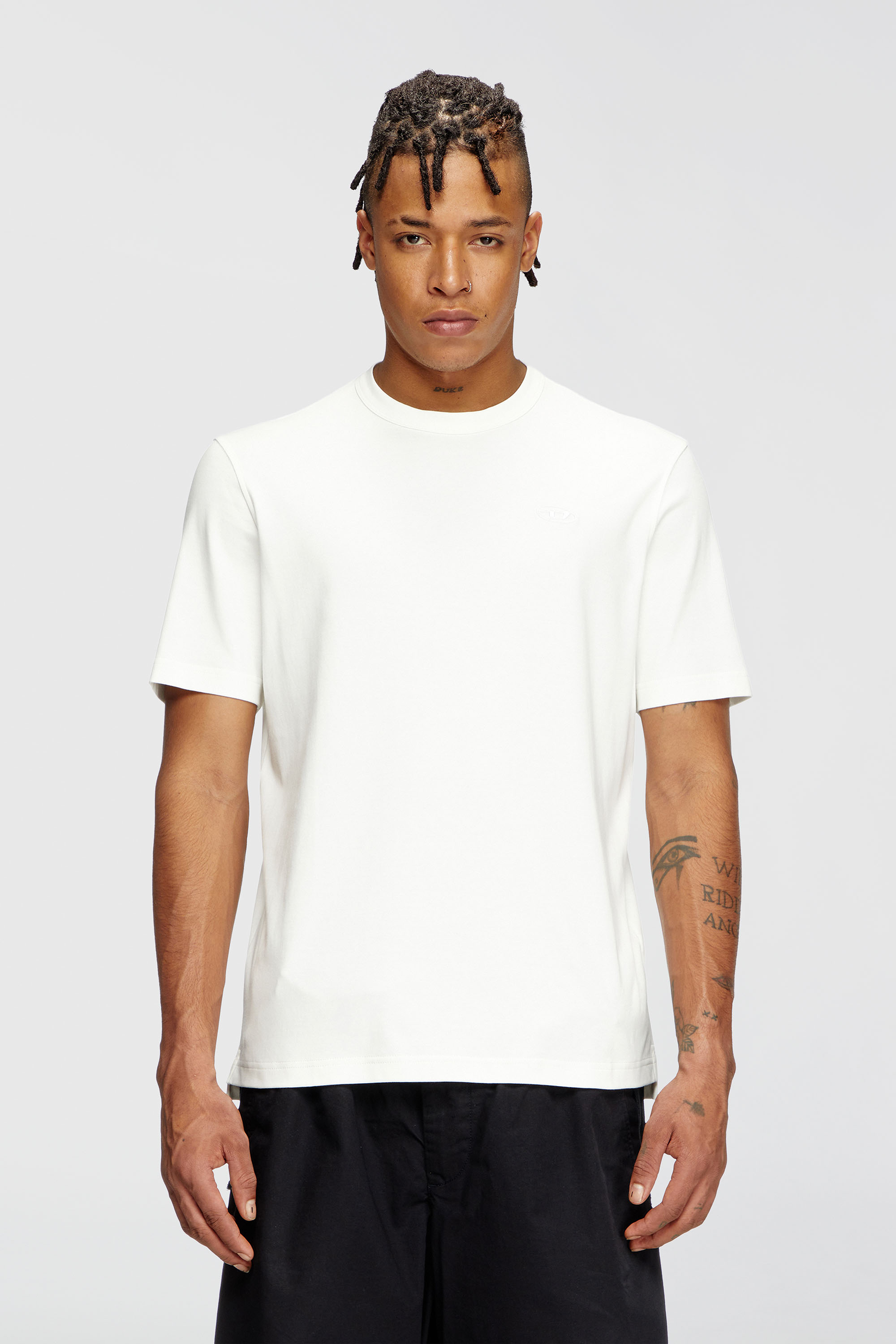 Diesel - T-ADJUST-SLITS-R17, Man's T-shirt with tonal logo embroidery in White - 3
