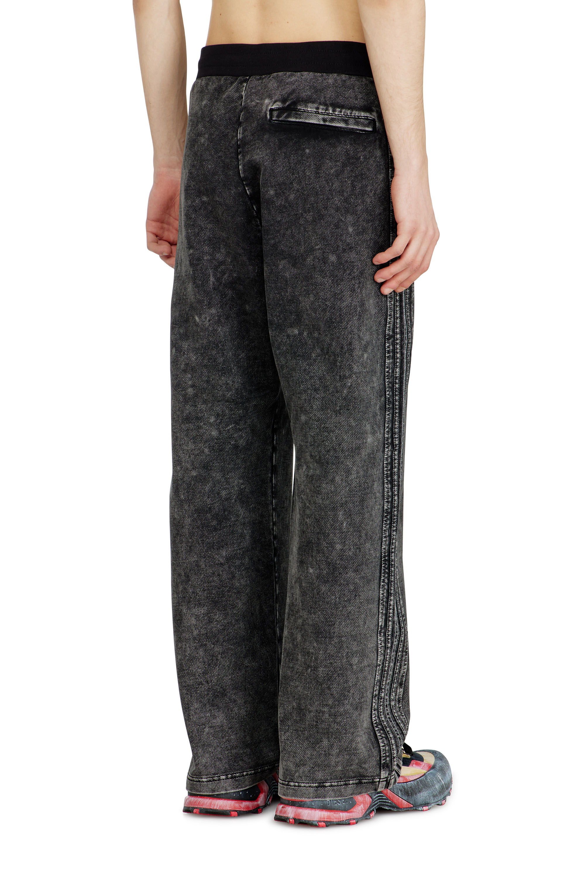 Diesel - P-ALT, Man's Denim-look sweatpants with side bands in Black/Dark grey - 3