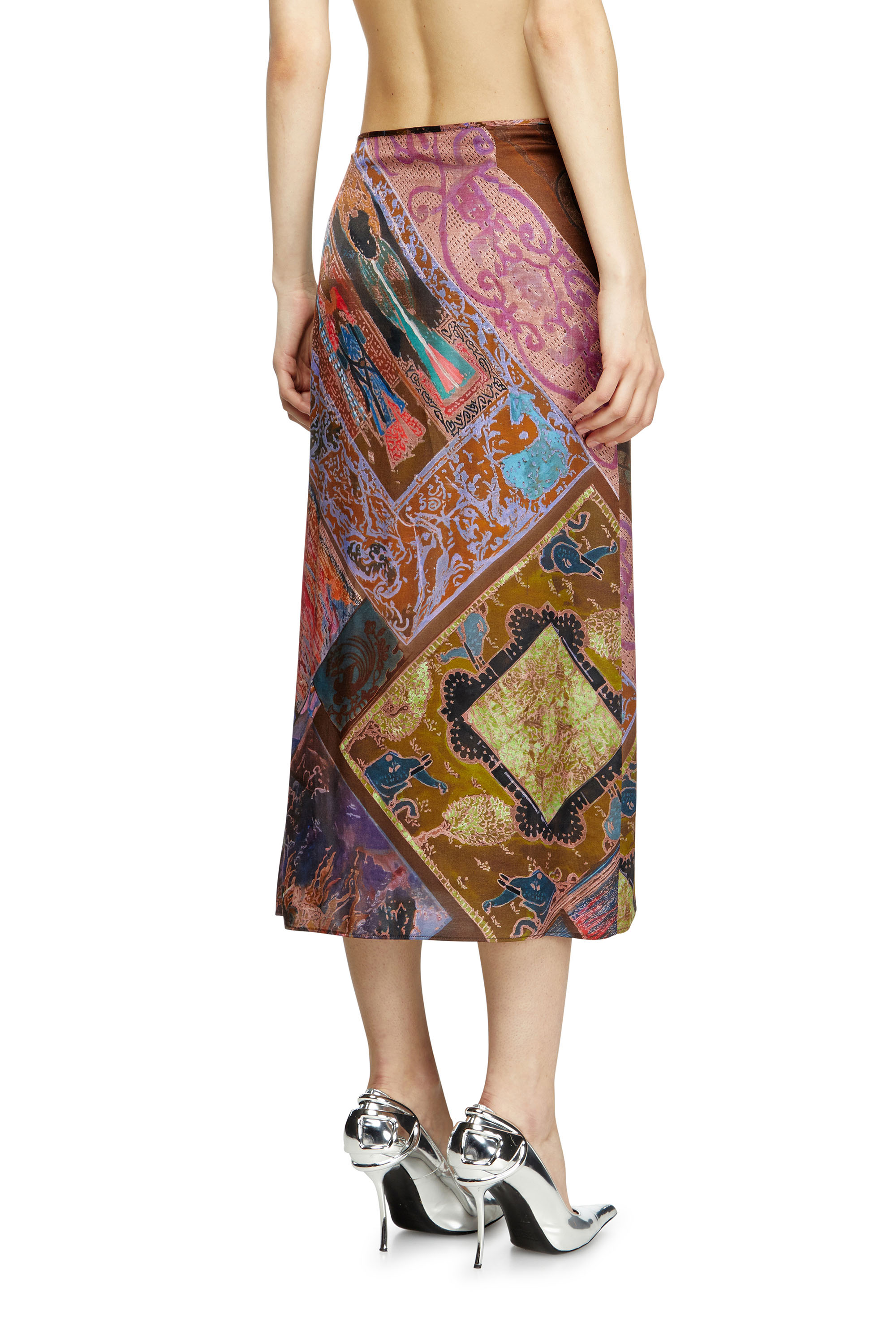 Diesel - O-RCHID, Woman's Viscose midi skirt with Heraldic print in Brown - 4