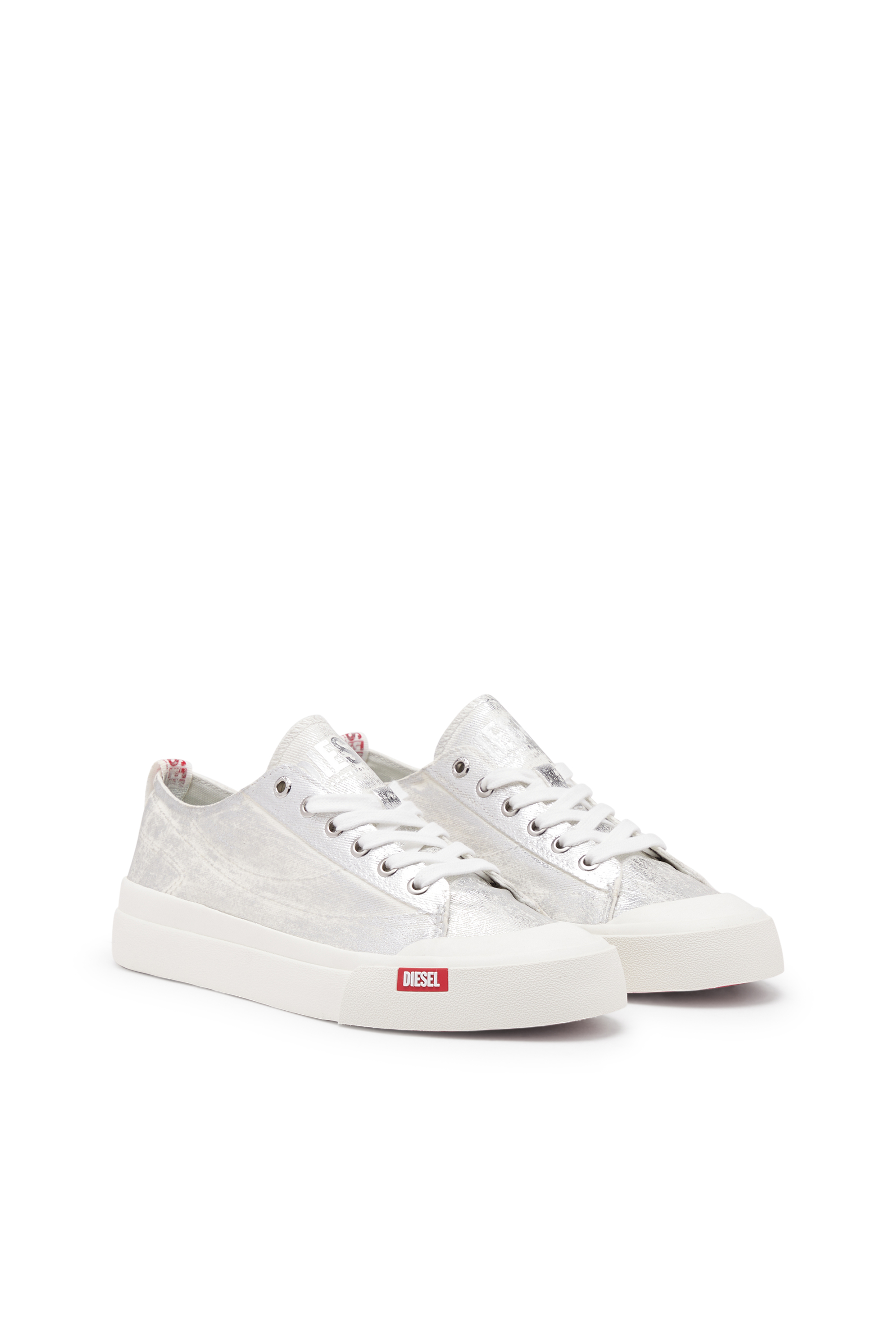 Diesel - S-ATHOS LOW W, Woman S-Athos Low-Distressed sneakers in metallic canvas in Silver - Image 2