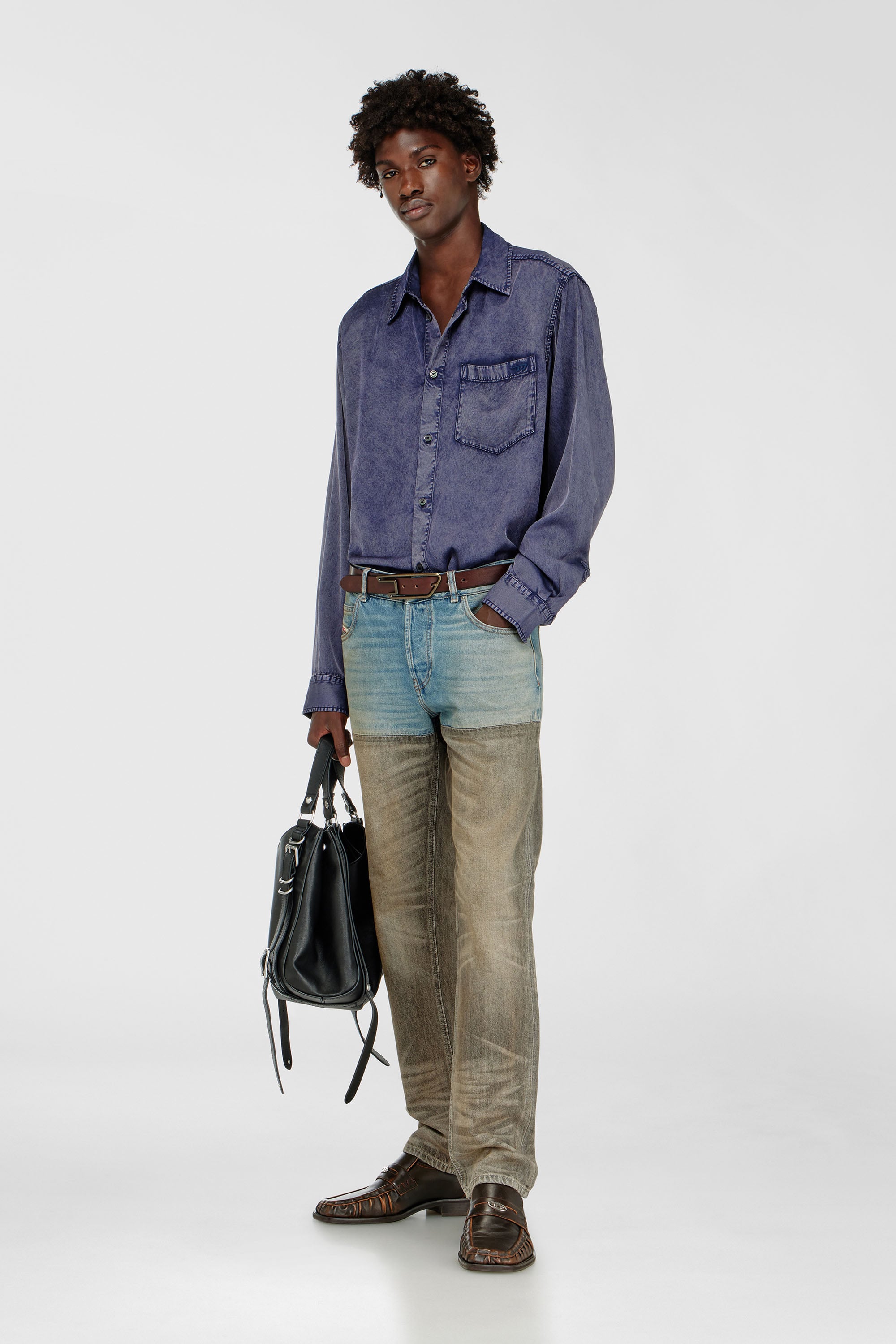 Diesel - S-SIMPLY-NIBC, Man's Fluid shirt in denim-effect viscose in null - 2